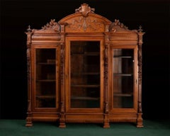 Monumental Late 19th Century Italian Walnut Three-Door Bookcase