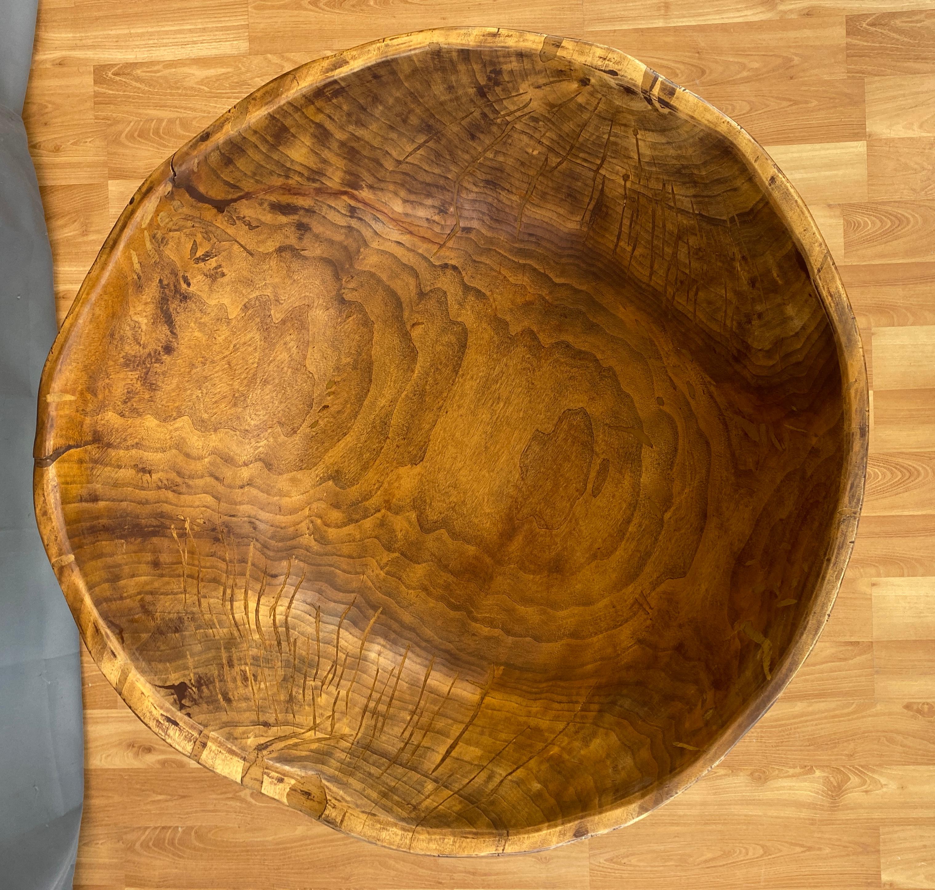 Hand-Carved Monumental Late 20th Century Carved Wooden Bowl