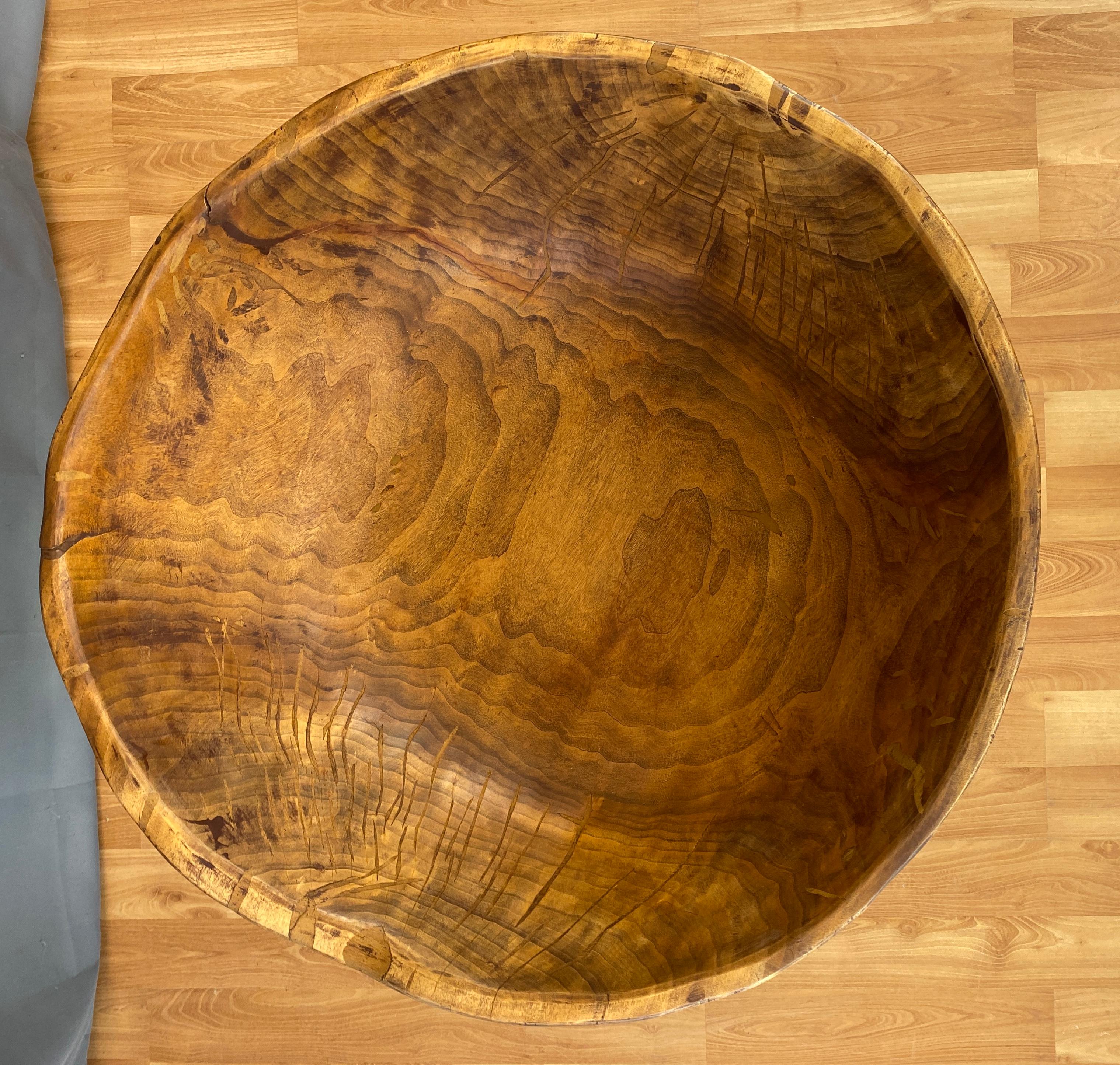 Hand-Carved Monumental Late 20th Century Carved Wooden Bowl For Sale