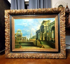 Monumental Late 20th Century Century Italian Architectural Oil Painting on Canva
