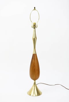Monumental Laurel Brass and Walnut Table Lamp