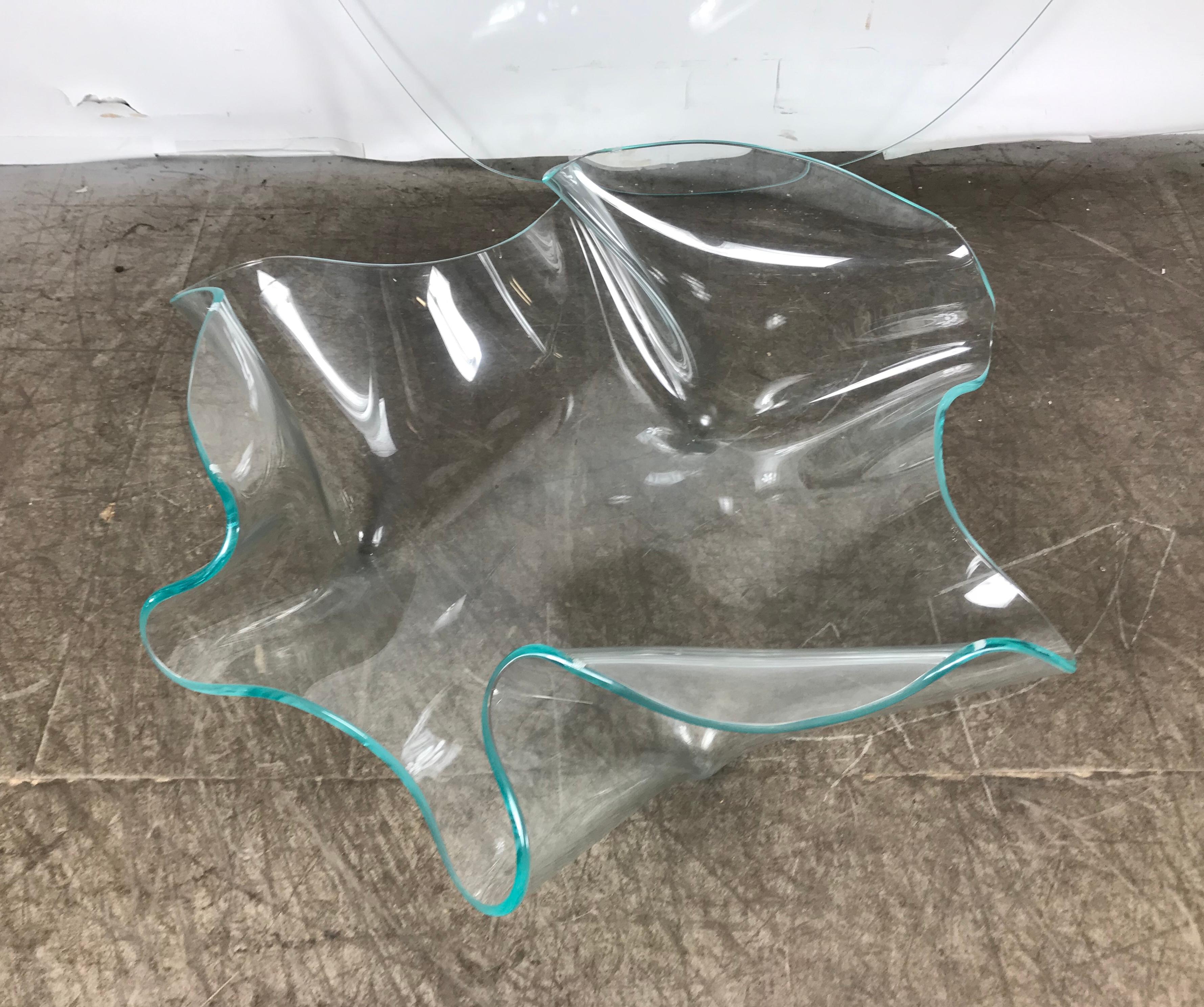 Late 20th Century Monumental Laurel Fyfe Sculptural Blue Glass Handkerchief Coffee Table, Signed