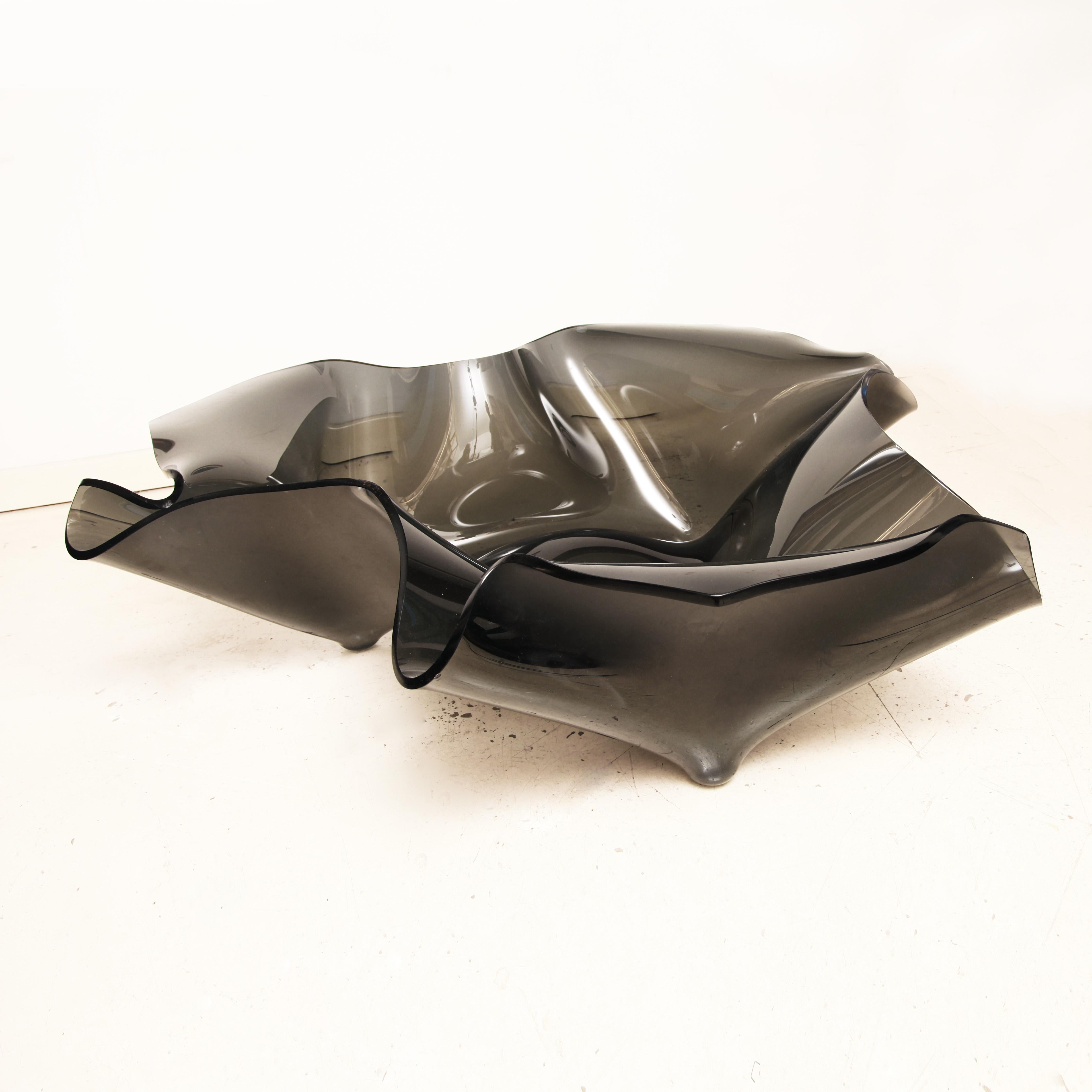 Monumental Laurel Fyfe Sculptural Black Glass Handkerchief Coffee Table, Signed For Sale 3