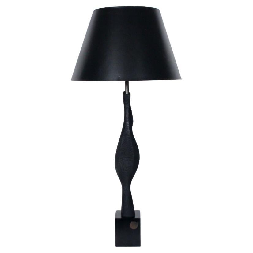 Monumental Laurel Lamp Co. Sculpted Black Ebonized Wood Table Lamp