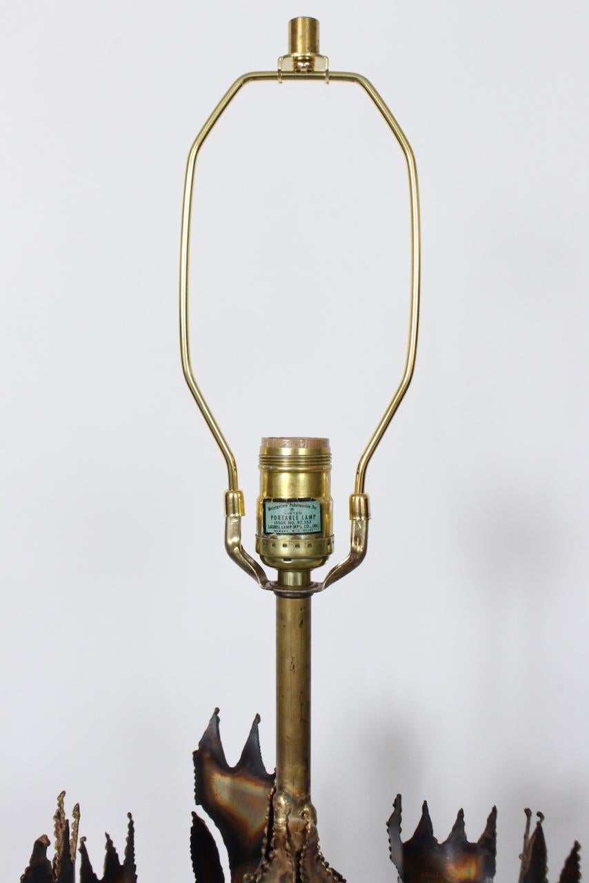 Monumental Laurel Lamp Co. Two Tier Flora Inspired Torch Cut Brass Table Lamp For Sale 6