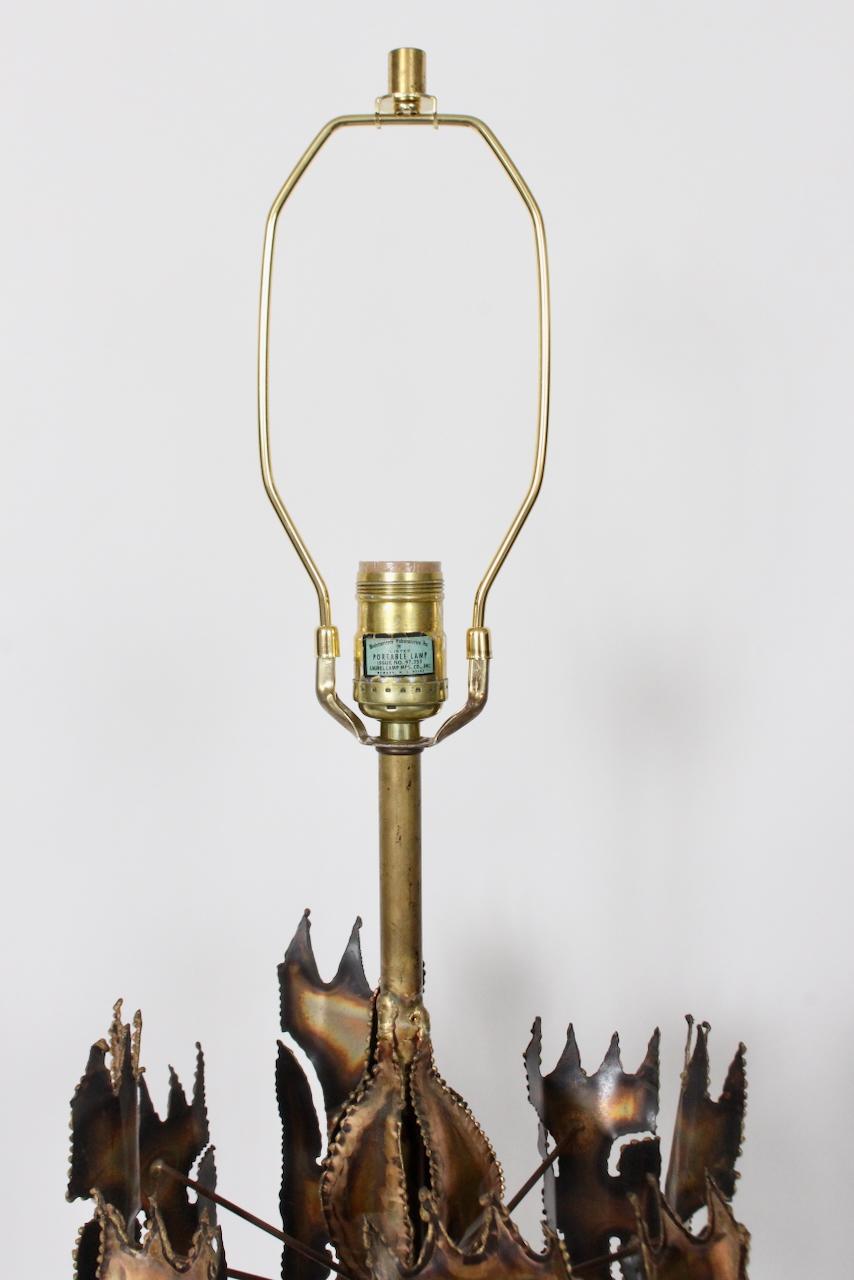 Monumental Laurel Lamp Co. Two Tier Flora Inspired Torch Cut Brass Table Lamp For Sale 7