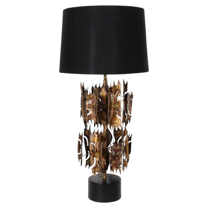 Monumental Laurel Lamp Co. Two Tier Flora Inspired Torch Cut Brass Table Lamp