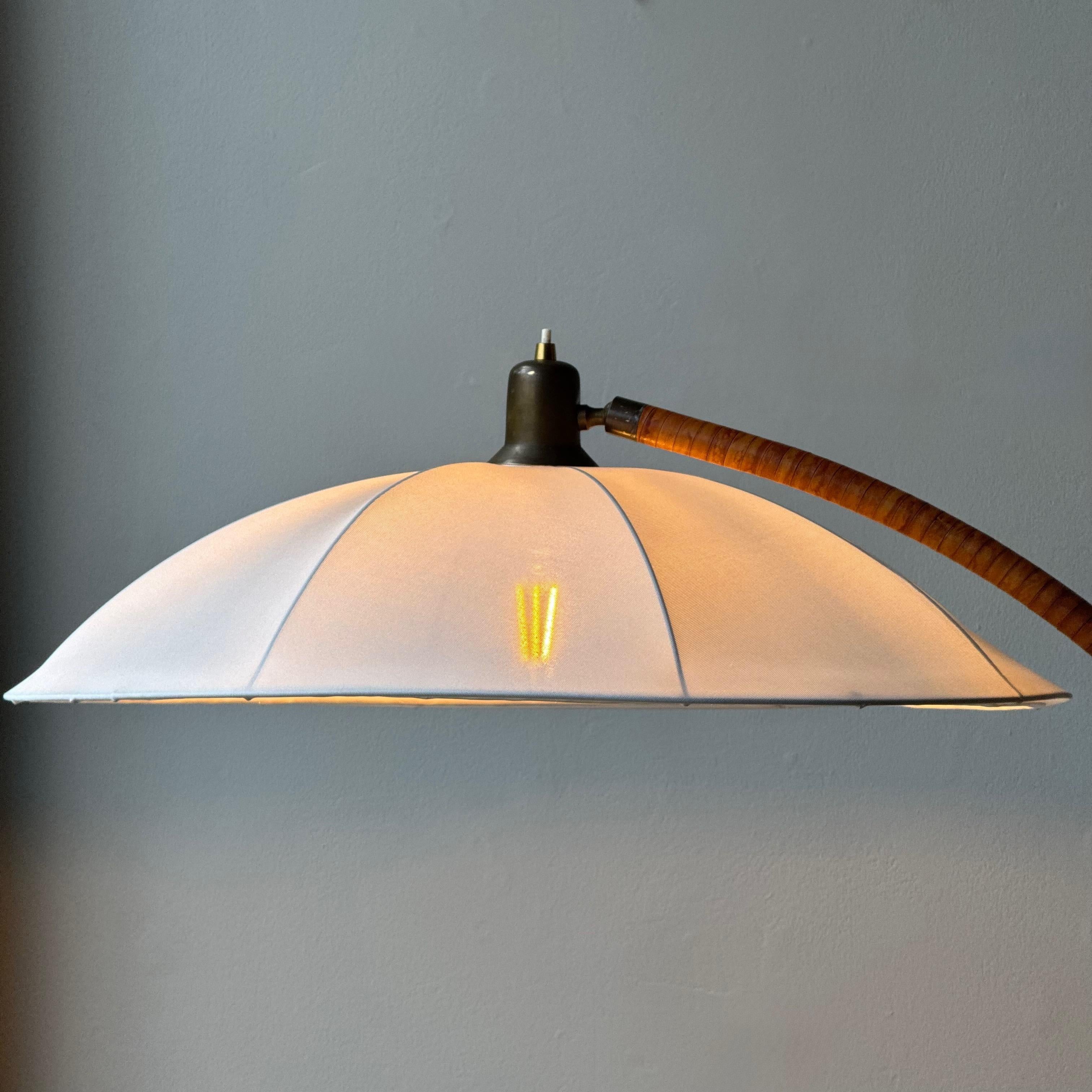 20th Century Monumental Leather & Brass Floor Lamp Nordic, 1950s For Sale