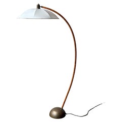 Monumental Leather & Brass Floor Lamp Nordic, 1950s