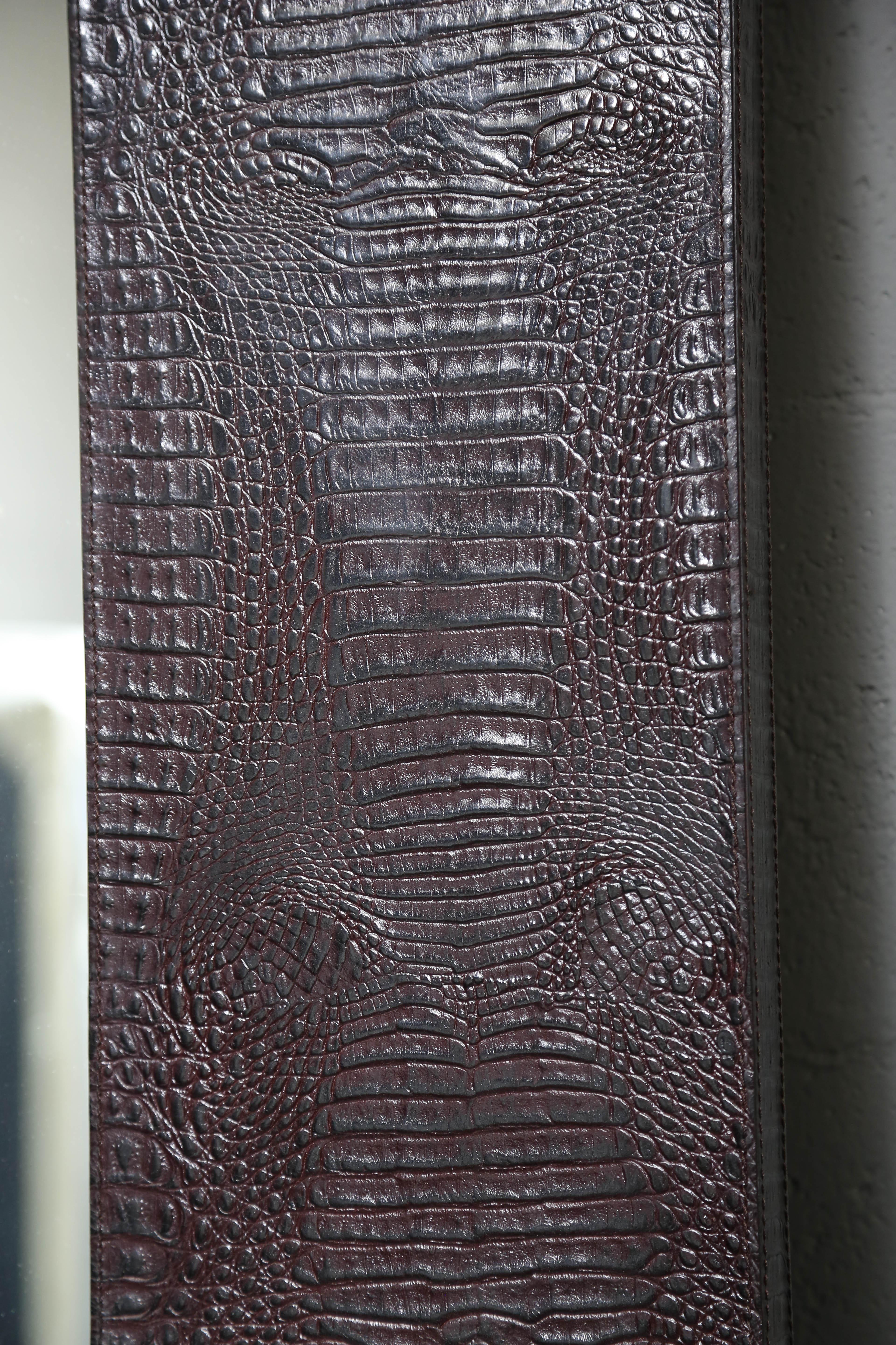 Contemporary Monumental Leather Embossed Crocodile Mirror by Serge de Troyer, Italy, 2008