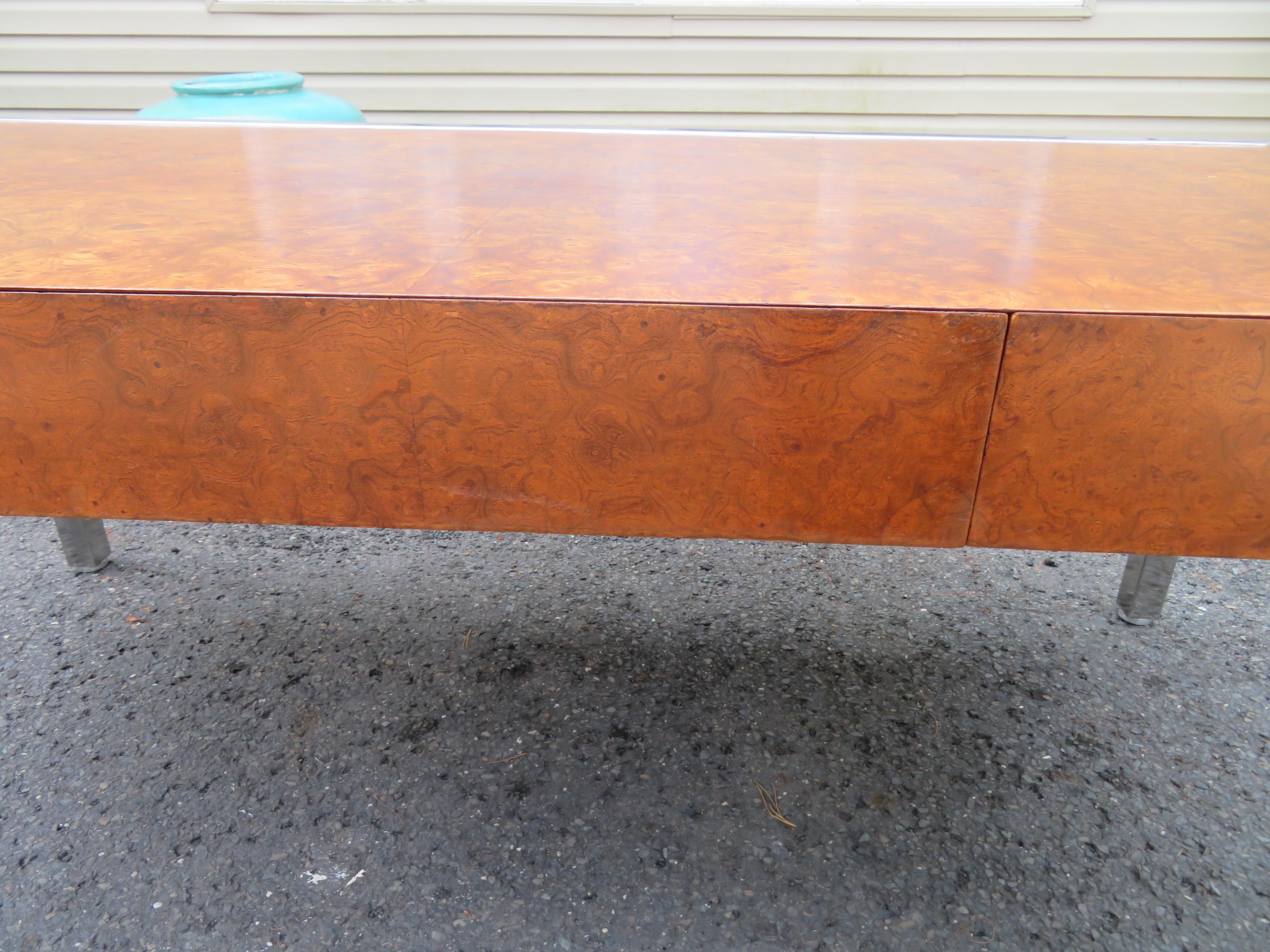 Monumental Leon Rosen Pace Collection Burl Walnut Steel Desk Mid-Century Modern For Sale 7