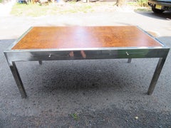 Monumental Leon Rosen Pace Collection Burl Walnut Steel Desk Mid-Century Modern