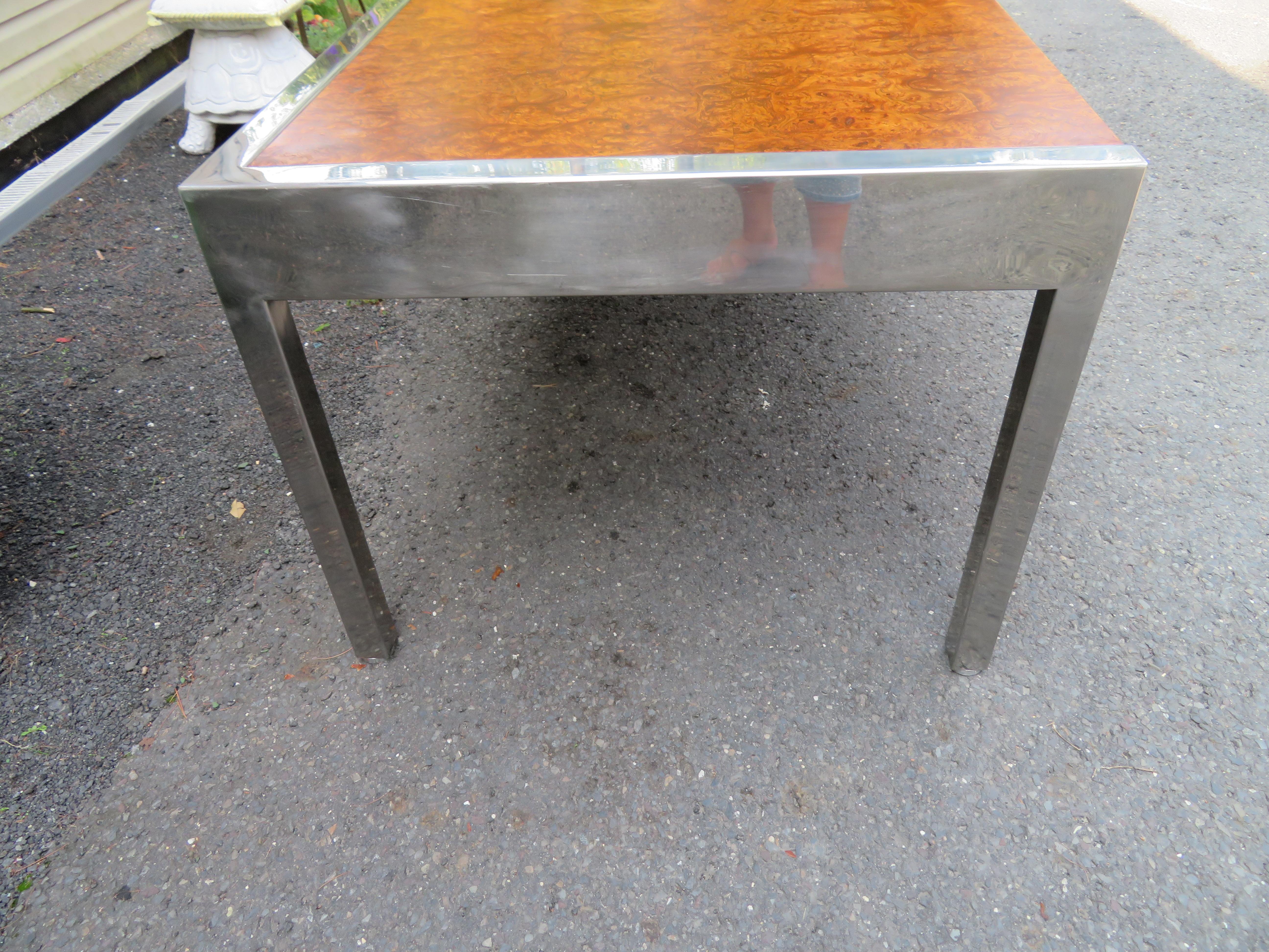 Polished Monumental Leon Rosen Pace Collection Burl Walnut Steel Desk Mid-Century Modern For Sale