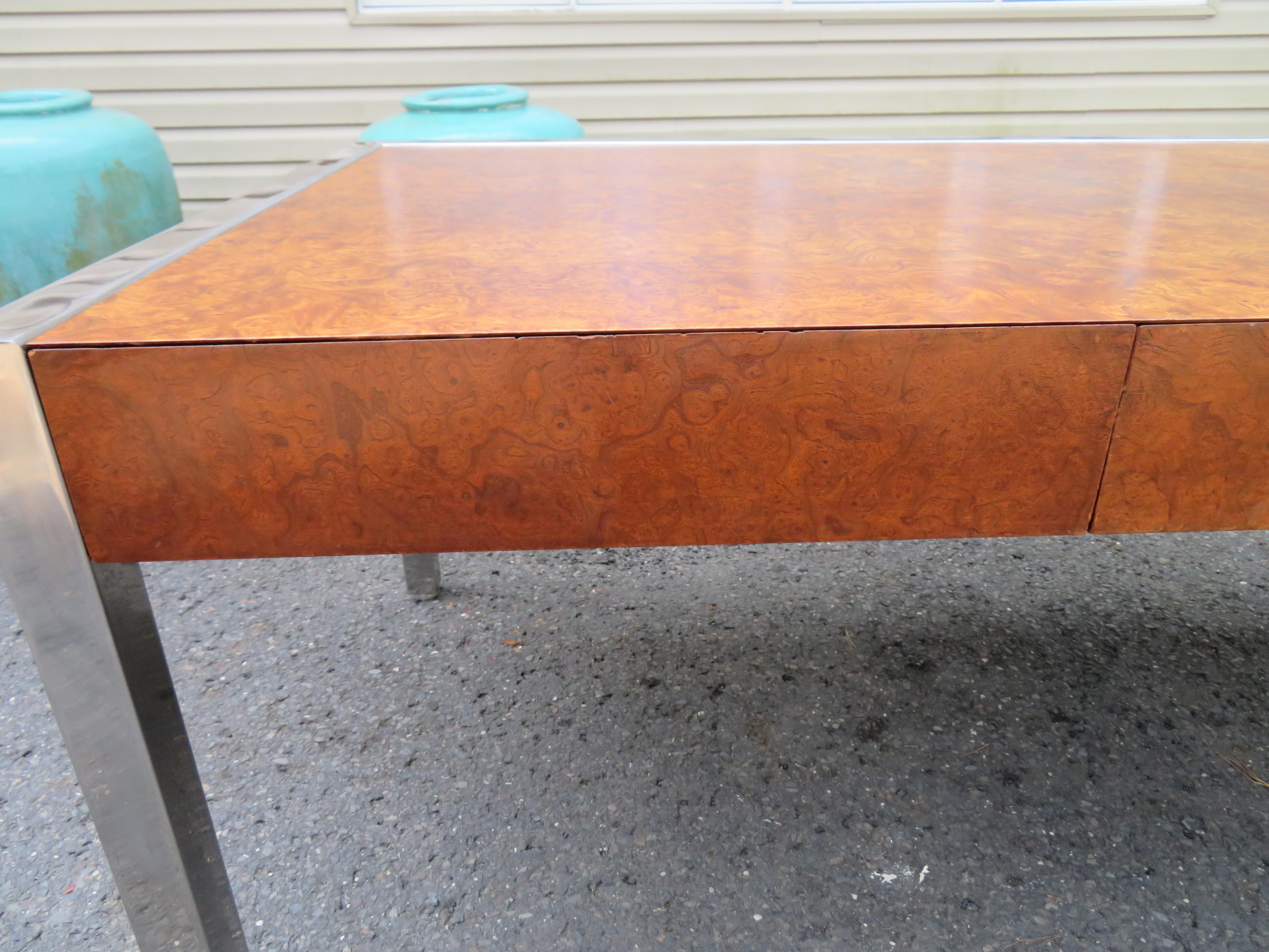 Monumental Leon Rosen Pace Collection Burl Walnut Steel Desk Mid-Century Modern For Sale 2