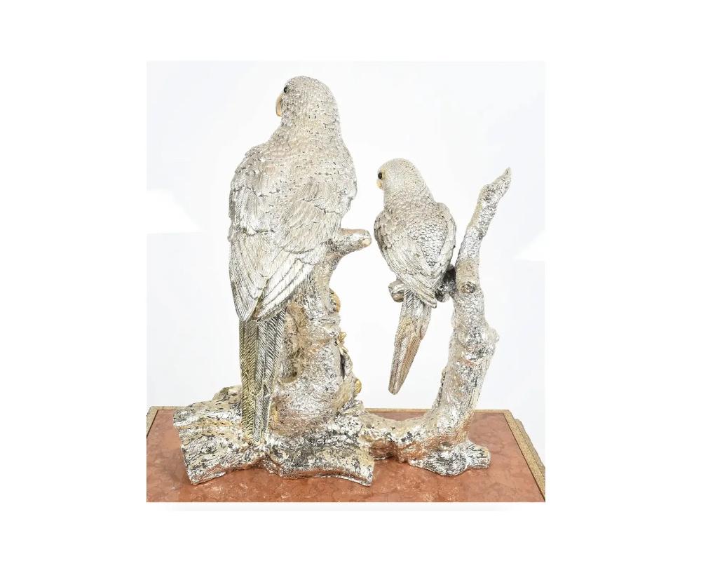 Italian Monumental Life Size Parrot Bird Sterling Silver 925 Centerpiece, Sculpture on M For Sale