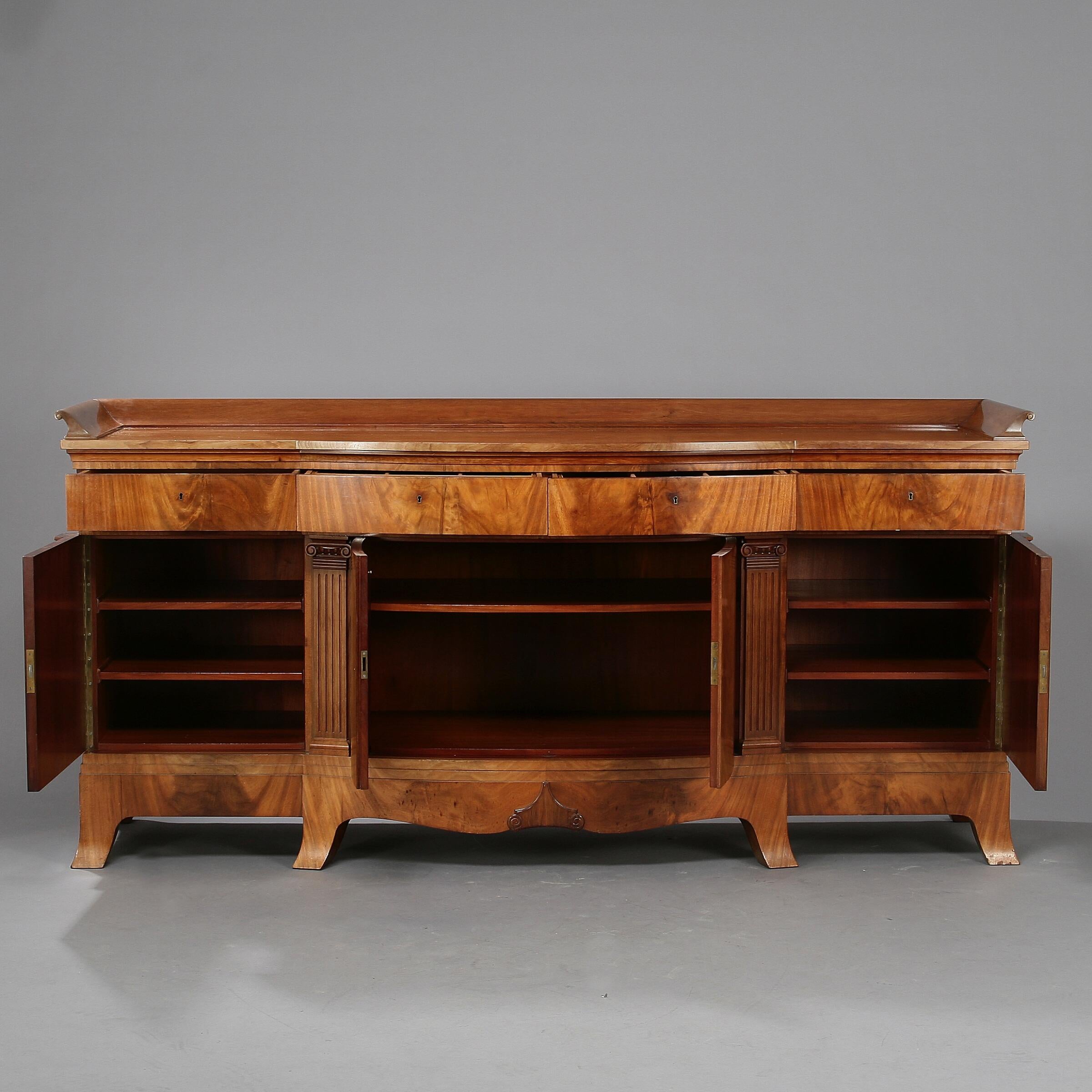Veneer Sideboard buffet Light Mahogany Bow Front , 20th Century (large) For Sale