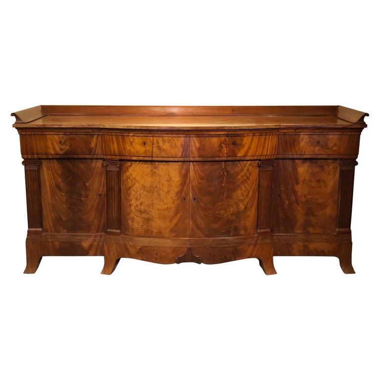 Monumental Light Mahogany Bow Front Sideboard 20th Century For
