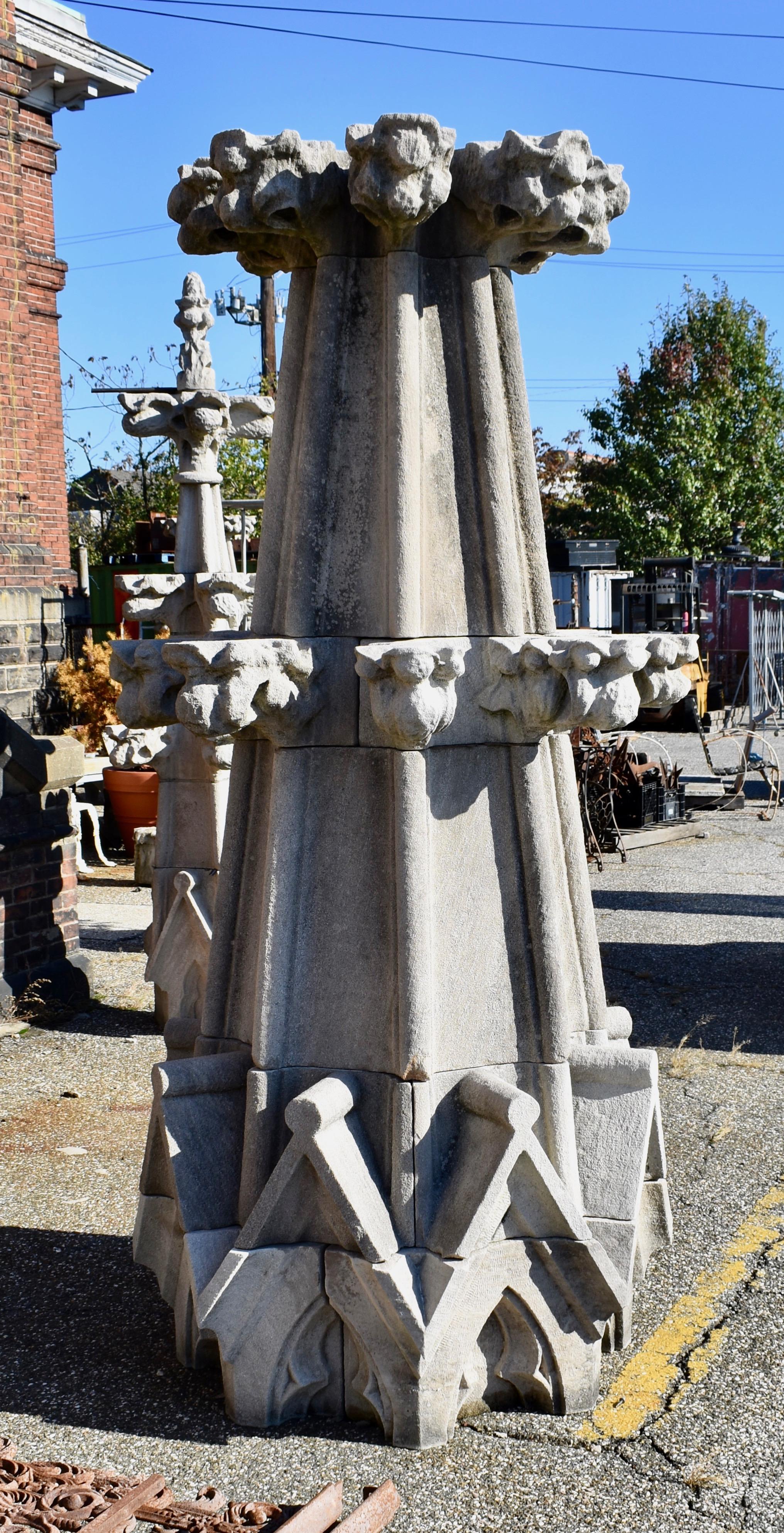 Gothic Monumental Limestone Cathedral Spires For Sale