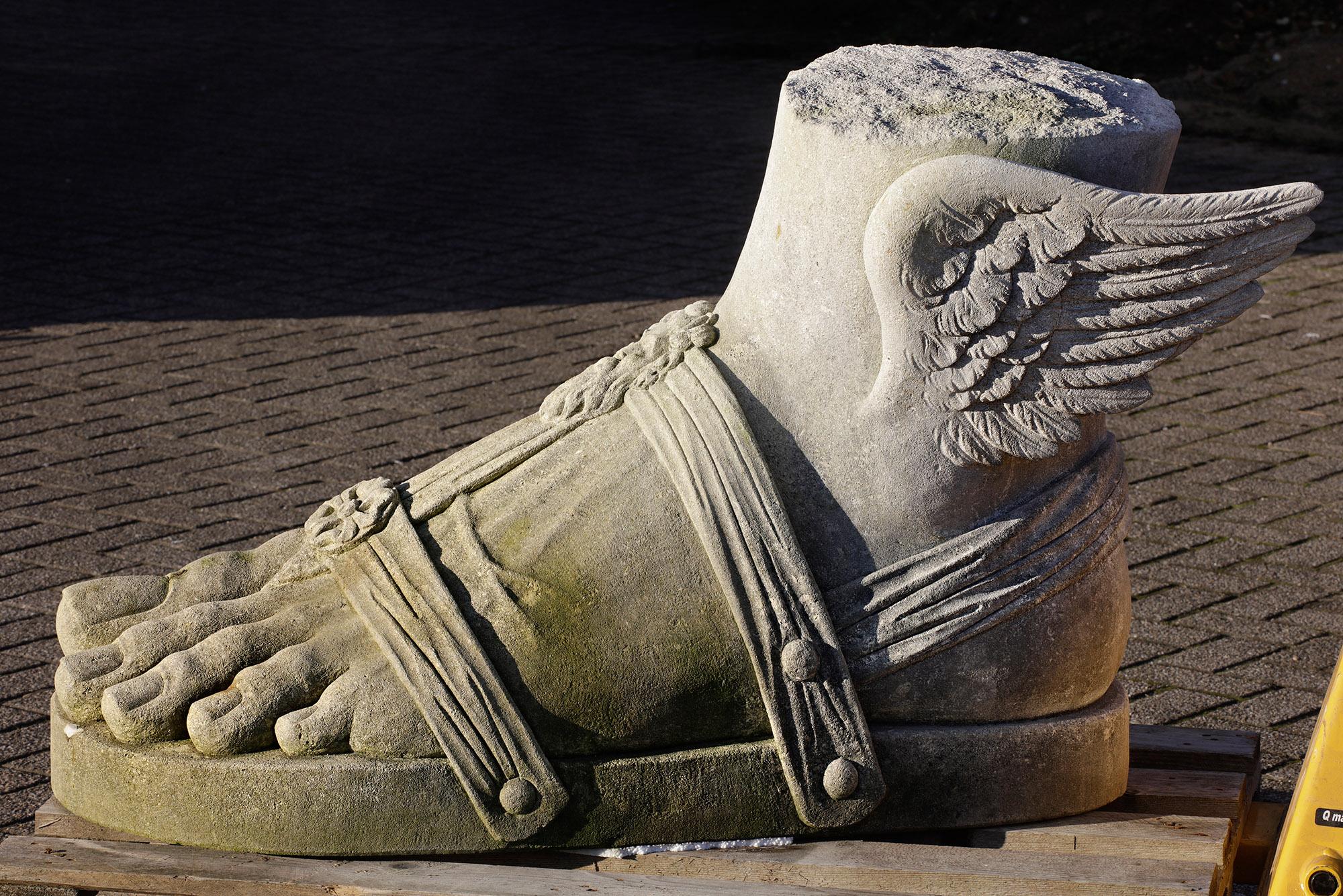 Italian Monumental Limestone Hermes Foot - Roman Style For Sale