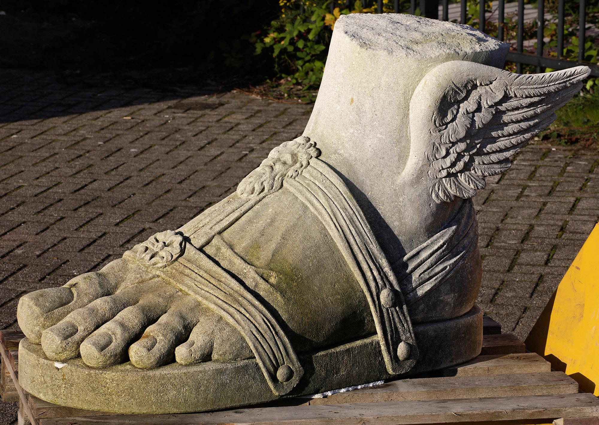 Monumental Limestone Hermes Foot - Roman Style In Good Condition For Sale In Baambrugge, NL
