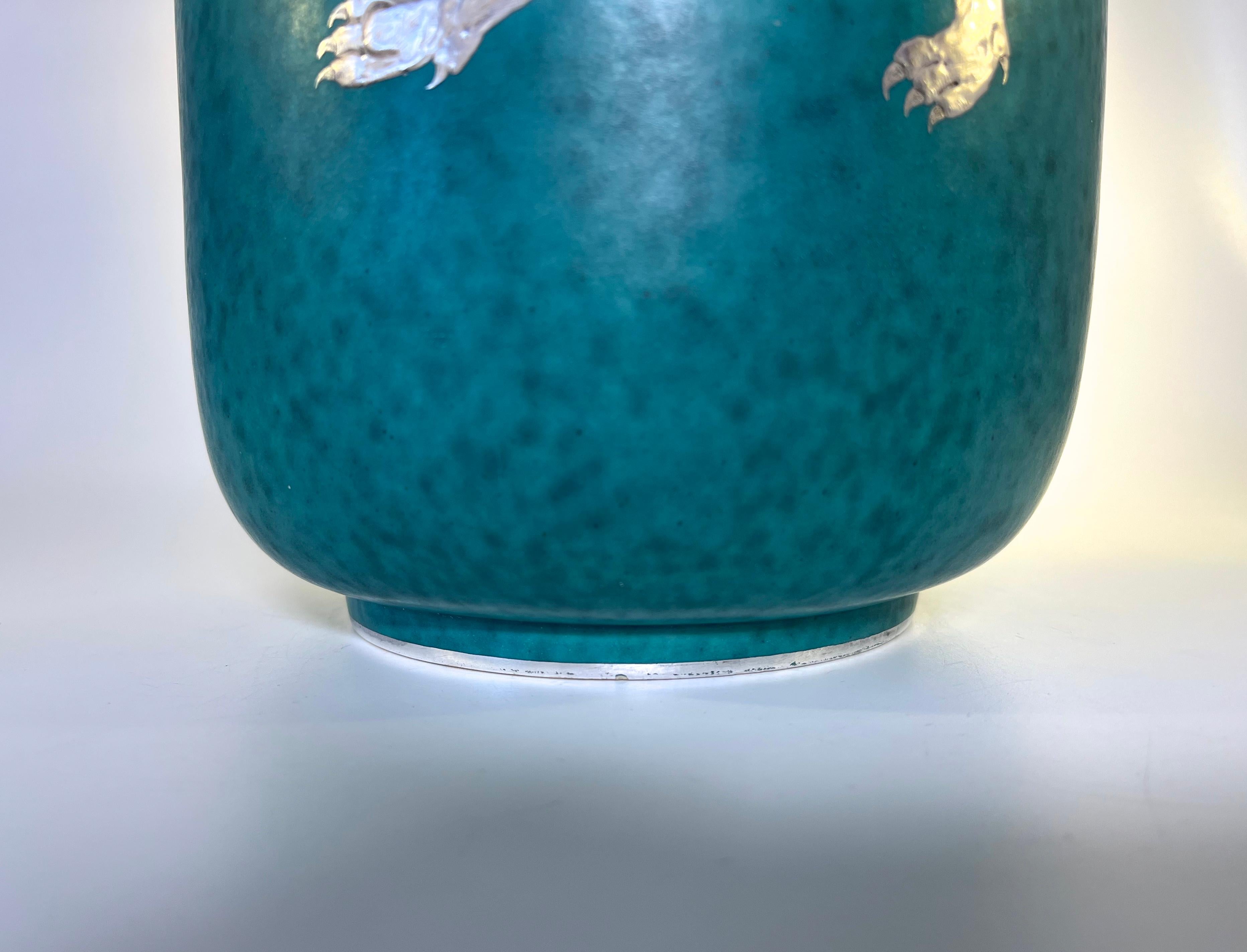 Monumental Lion Rampant Stoneware Urn Vase, Wilhelm Kage, Argenta, Gustavsberg  1