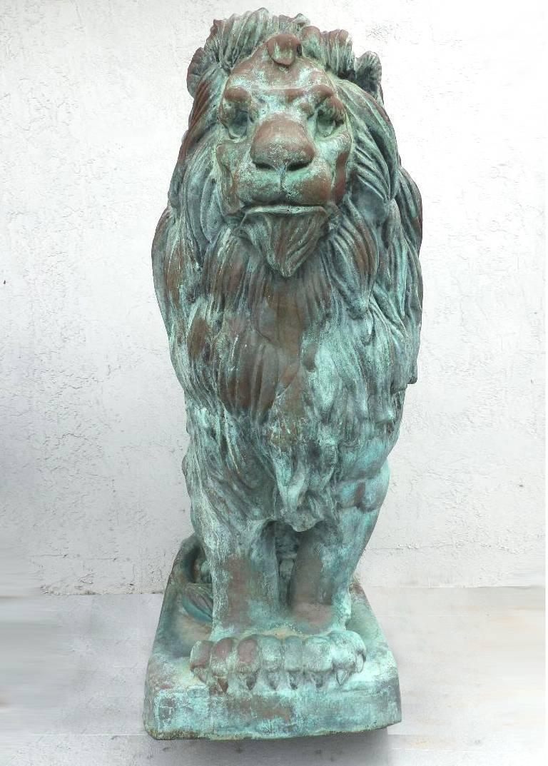 Neoclassical Monumental Bronze Lion Statues After A. Barye