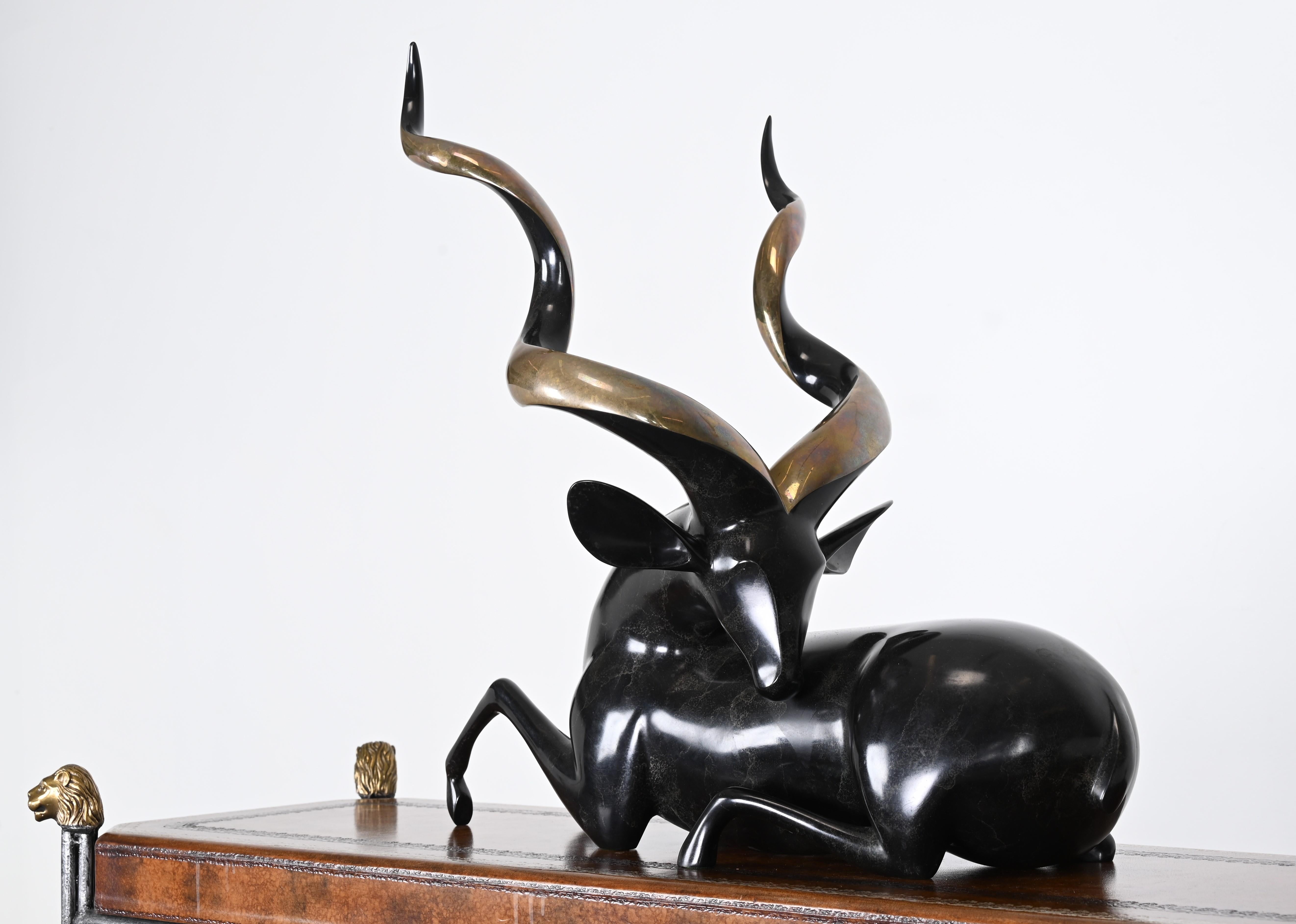 Monumental Loet Vanderveen Kudu Ram Sculpture, 1980s 3