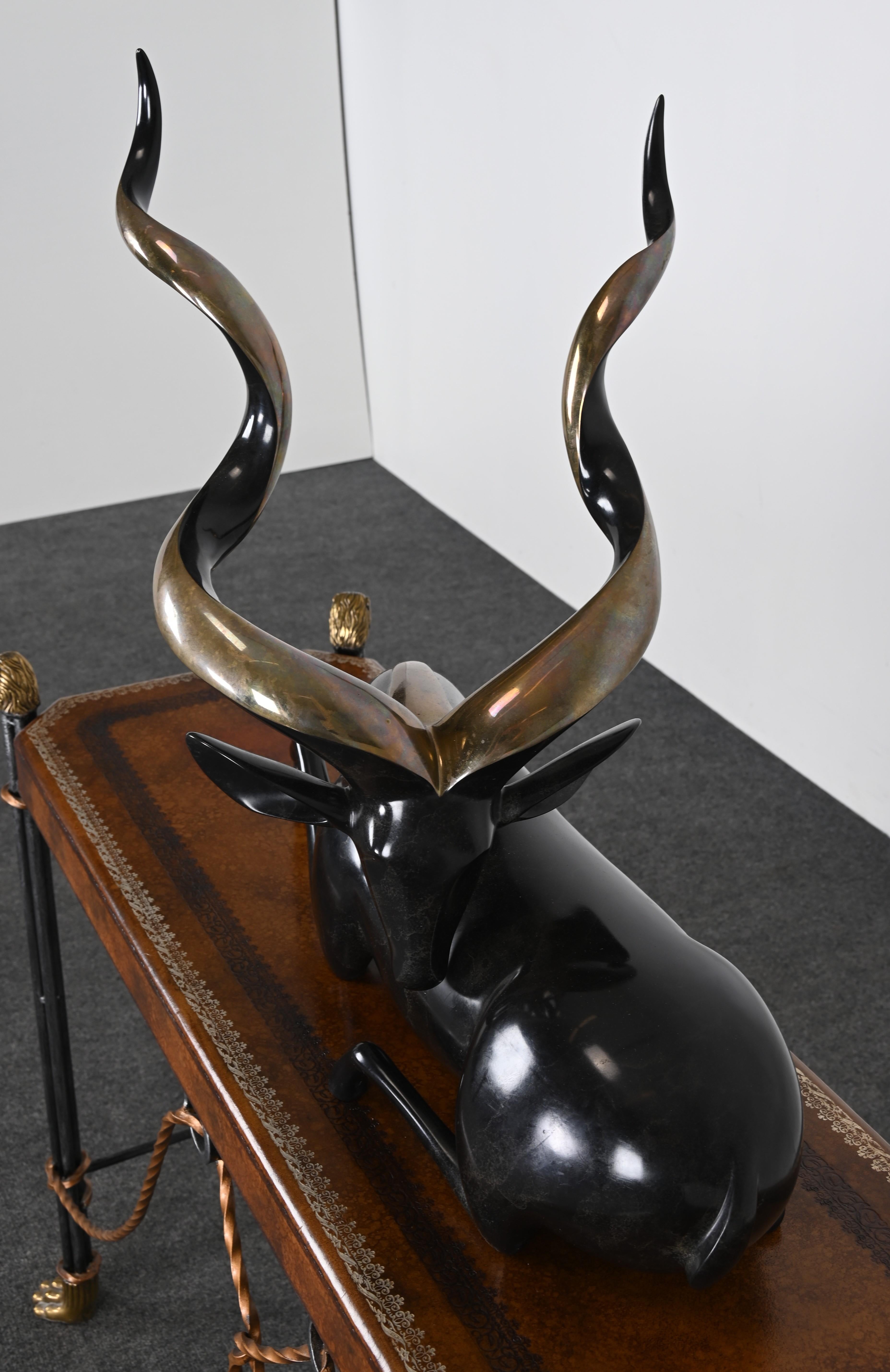 Monumental Loet Vanderveen Kudu Ram Sculpture, 1980s 5