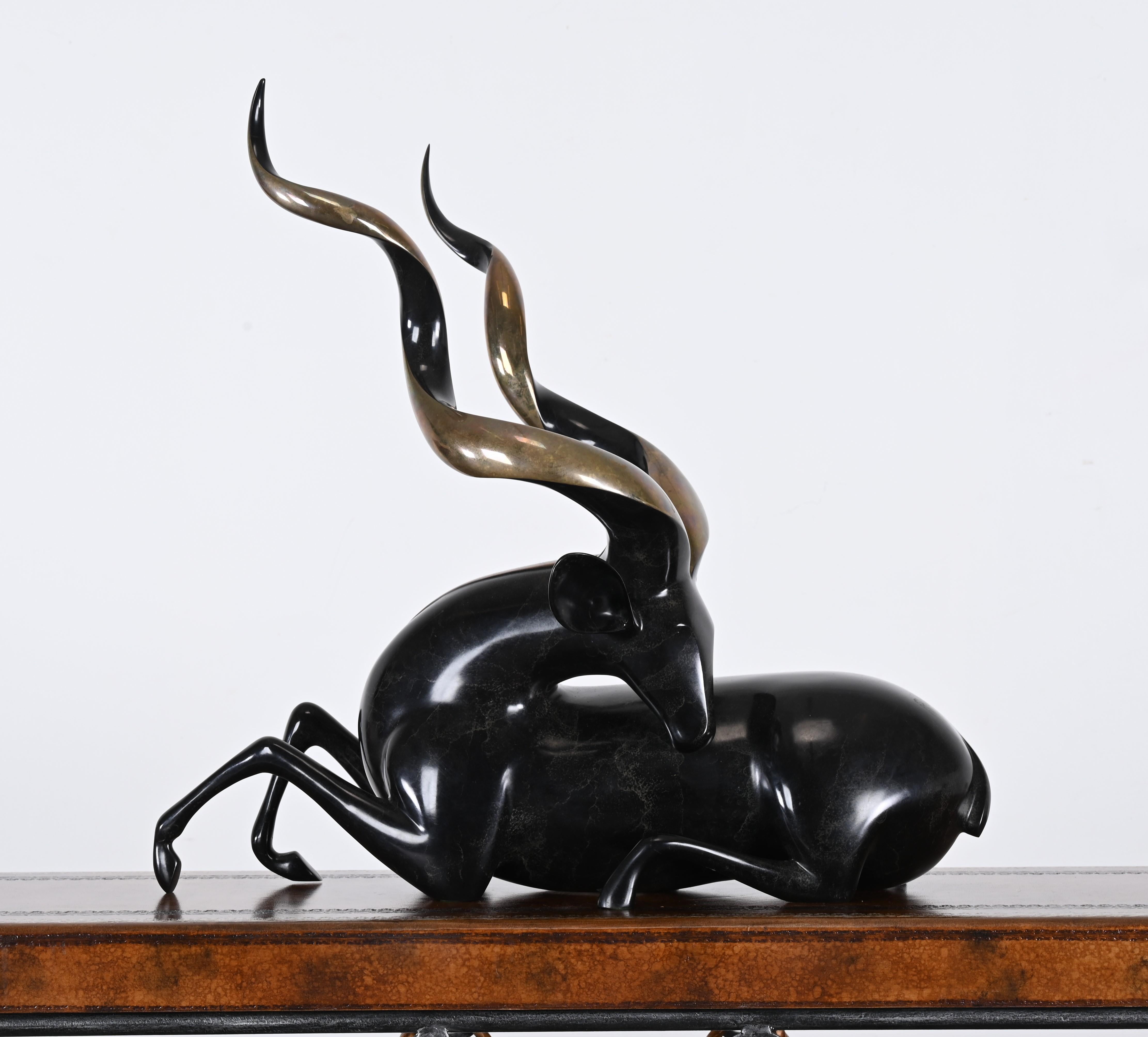 Art Deco Monumental Loet Vanderveen Kudu Ram Sculpture, 1980s