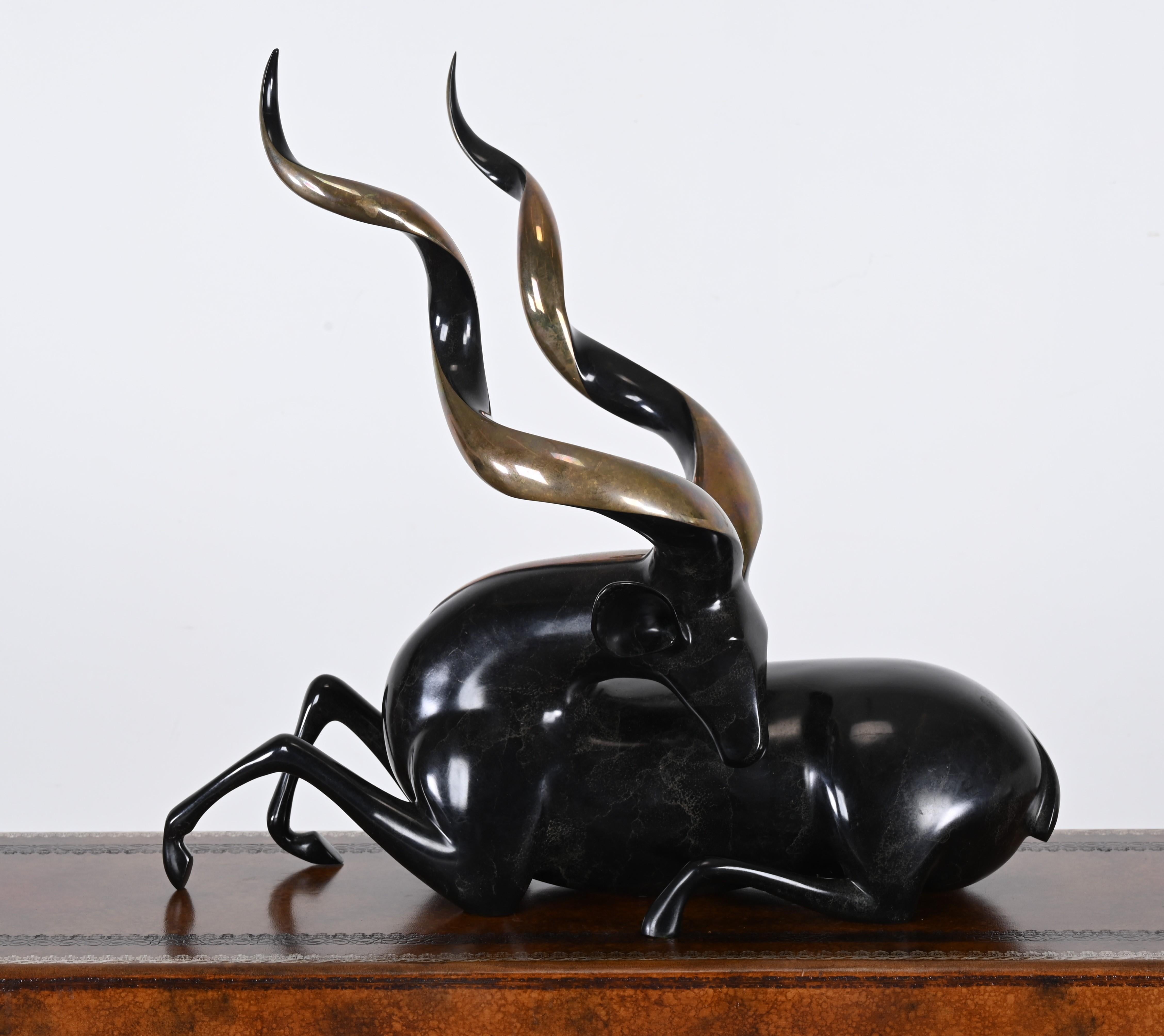 Dutch Monumental Loet Vanderveen Kudu Ram Sculpture, 1980s