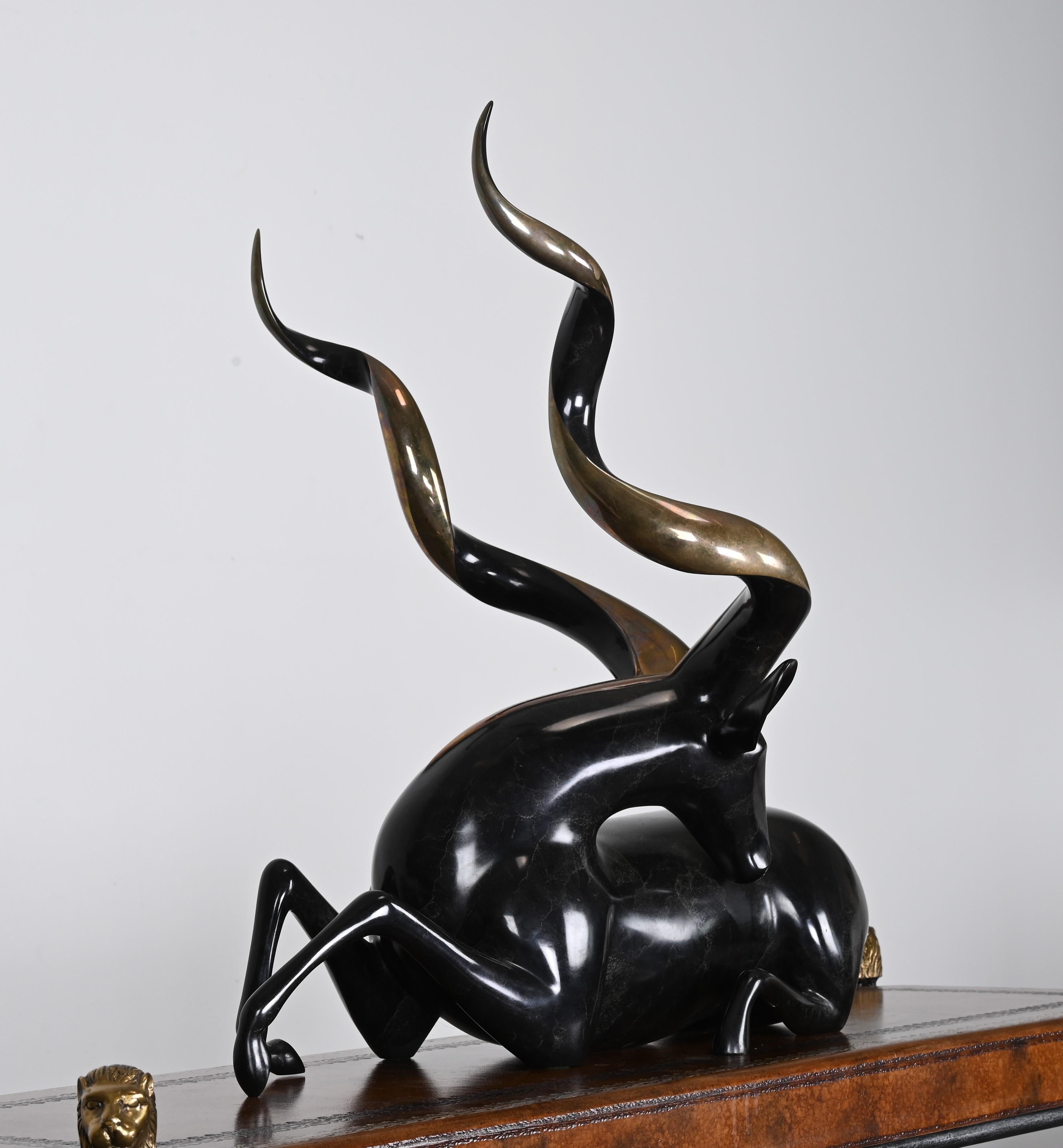 Monumental Loet Vanderveen Kudu Ram Sculpture, 1980s In Good Condition In Hamburg, PA