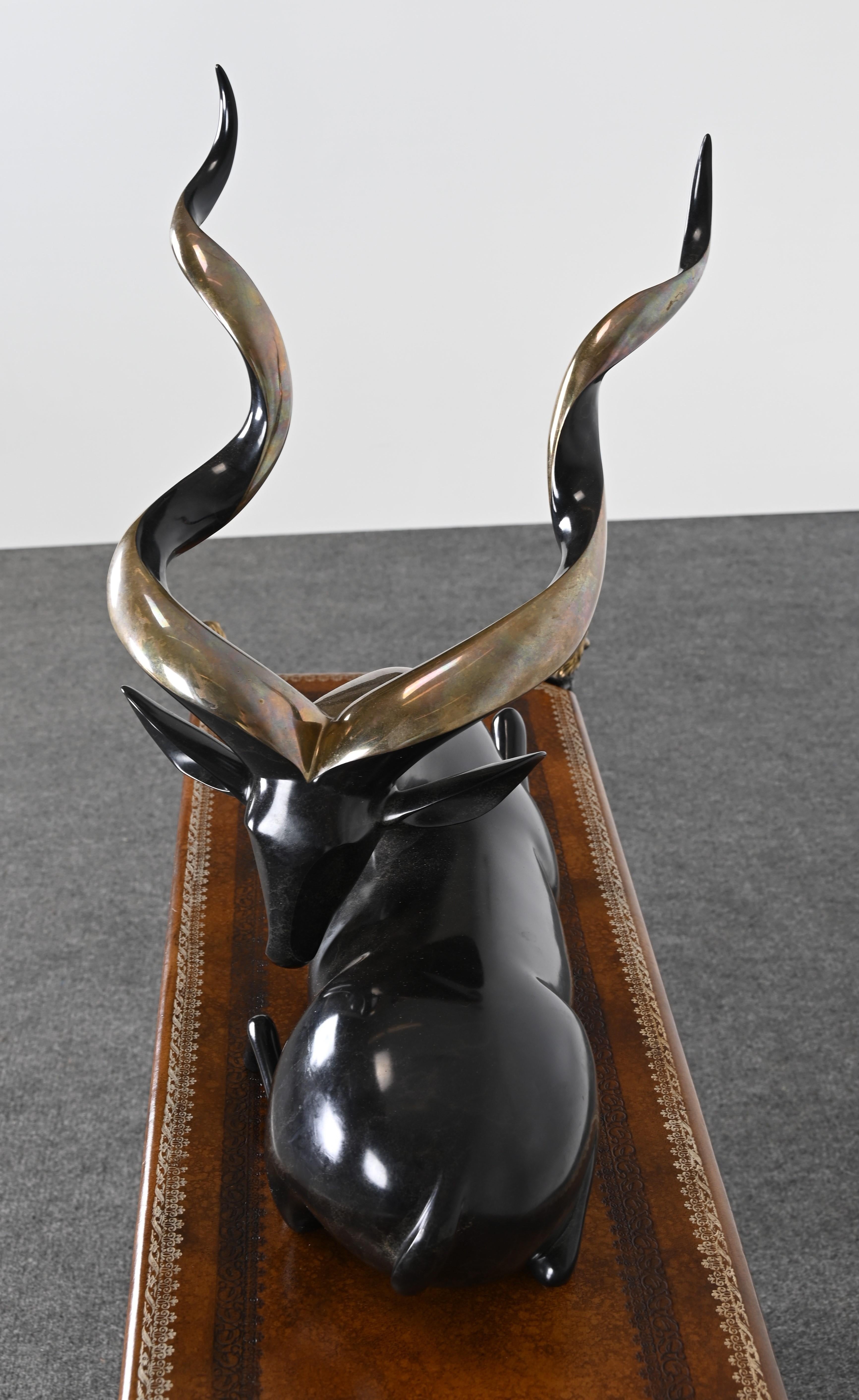 Bronze Monumental Loet Vanderveen Kudu Ram Sculpture, 1980s