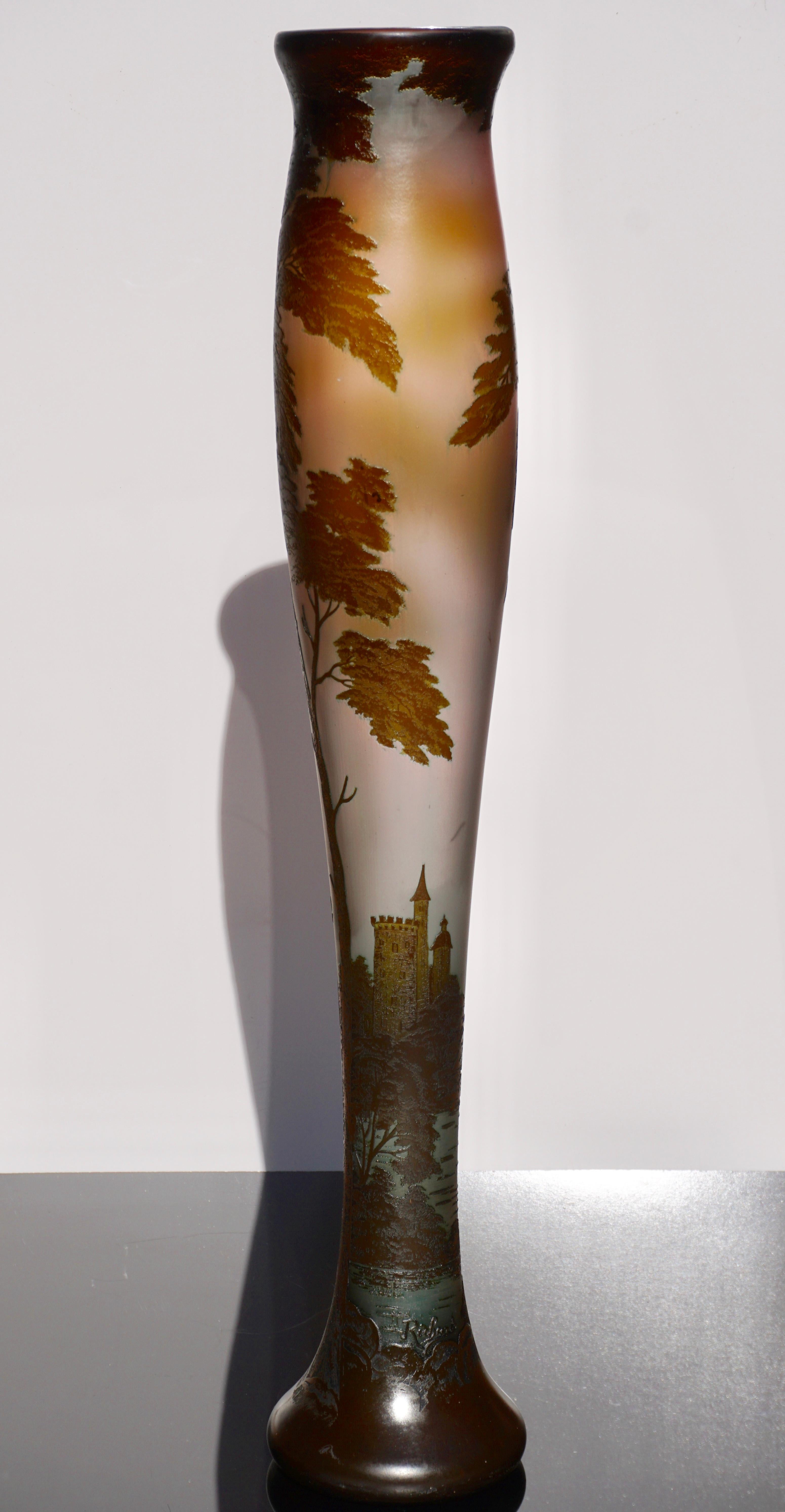 Austrian Monumental 32” Loetz Richard Art Nouveau Cameo Glass Vase