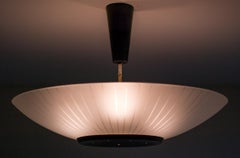 Monumental Louis Kalff Pendant: Perforated Enamel & Etched Glass, 1955