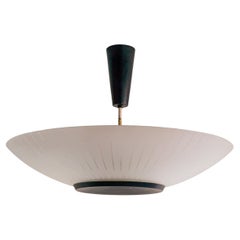 Monumental Louis Kalff Pendant: Perforated Enamel & Etched Glass, 1955
