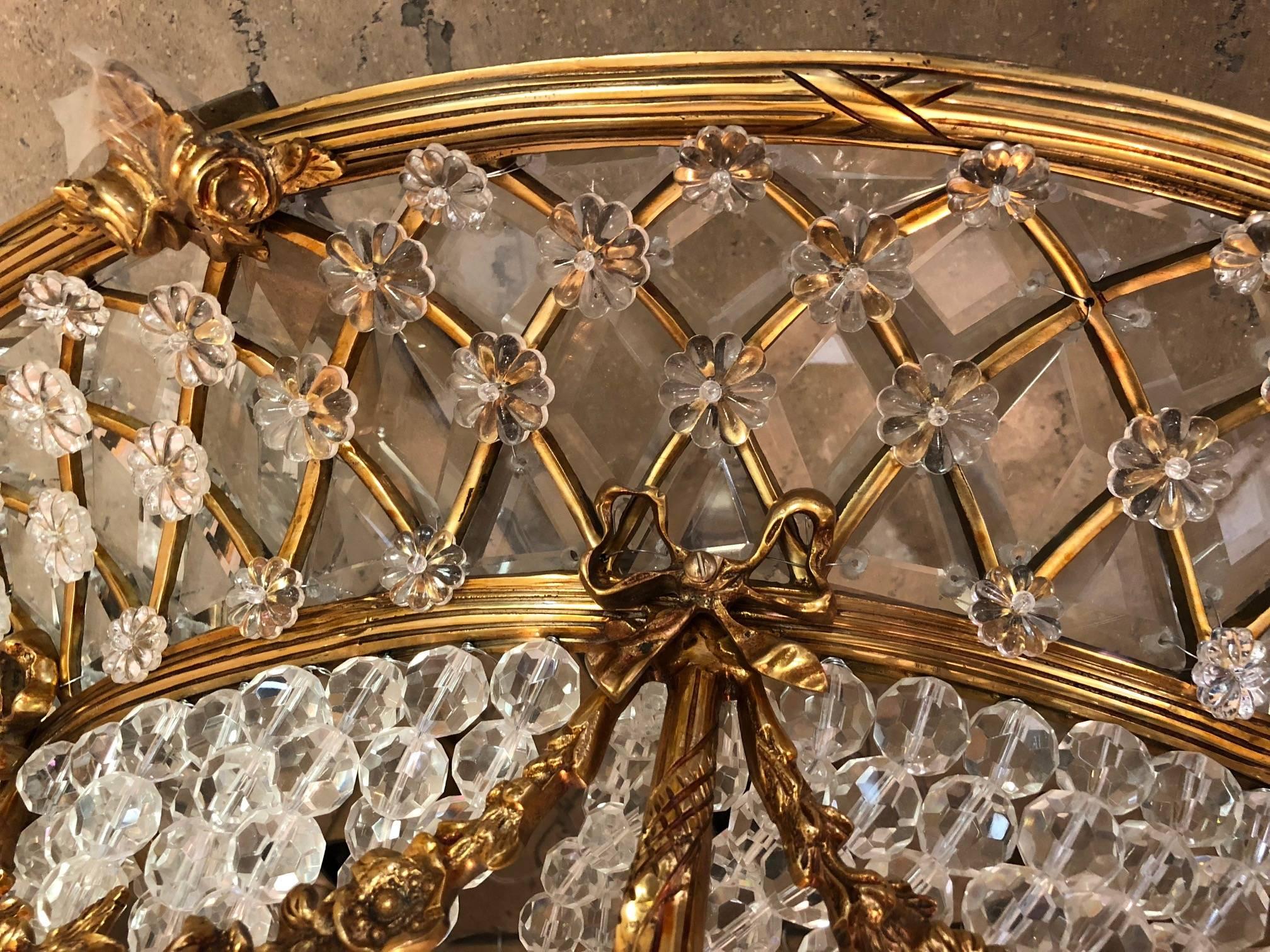 Faceted Monumental Louis Seize Style Round Wall Ceiling Lamp or Plafoniere