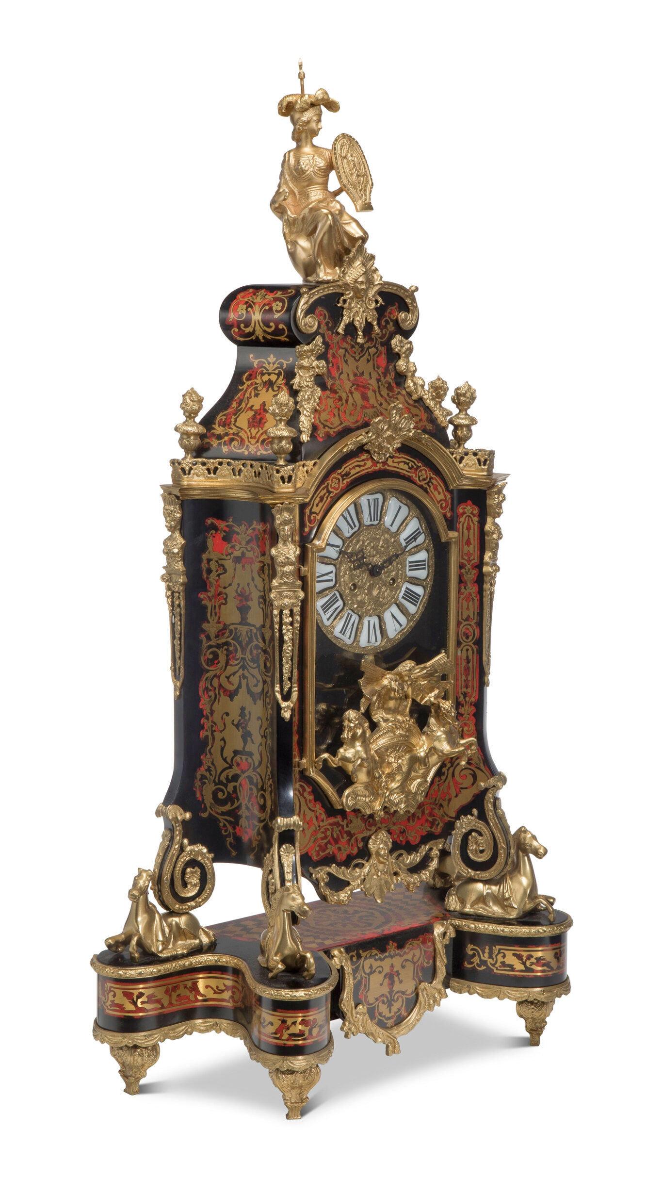 20ième siècle Pendule de cheminée monumentale Louis XIV de style Boulle 