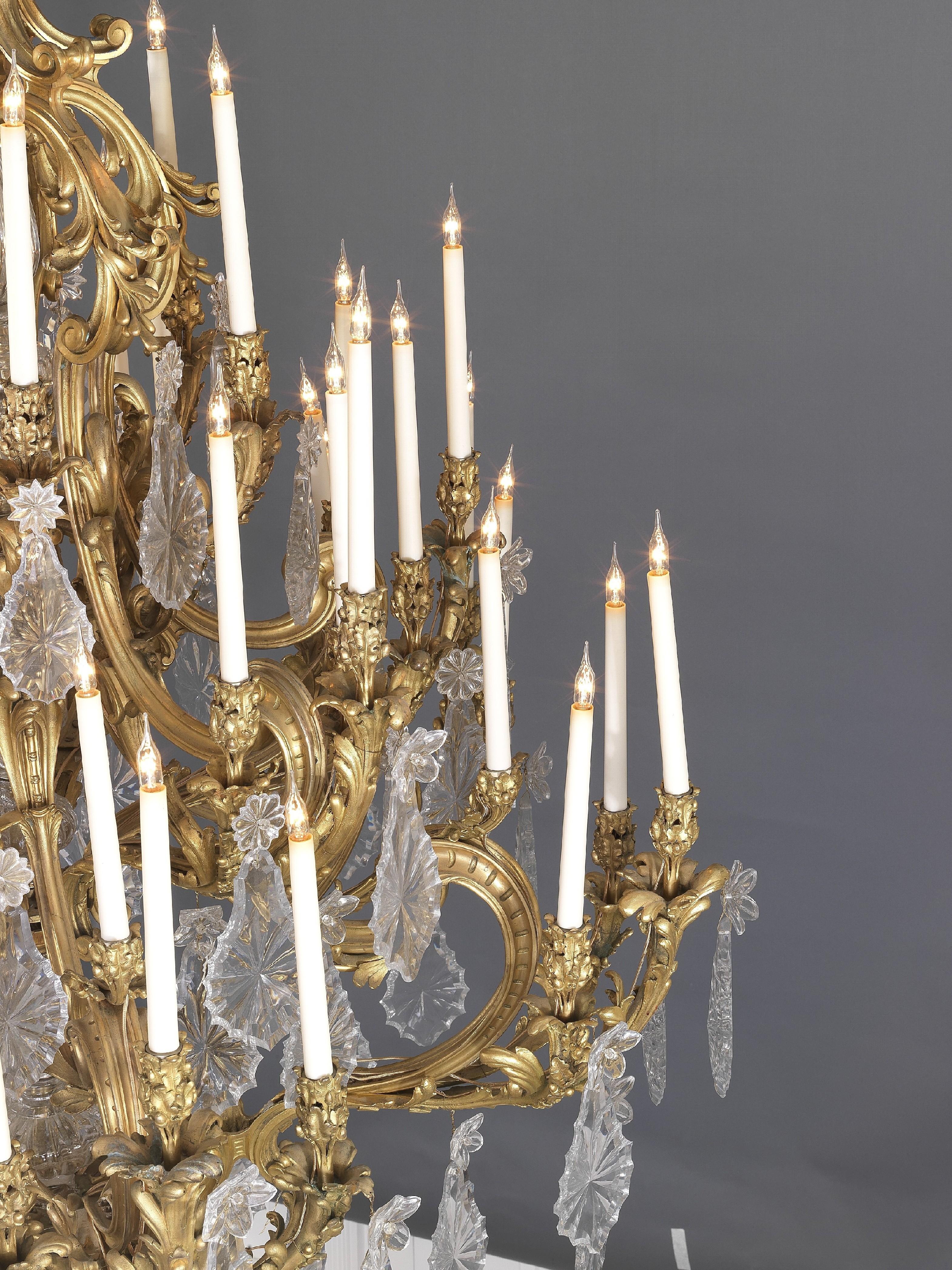 Gilt Monumental Louis XV Style Cut-Glass Forty-Eight Light Chandelier, circa 1885 For Sale