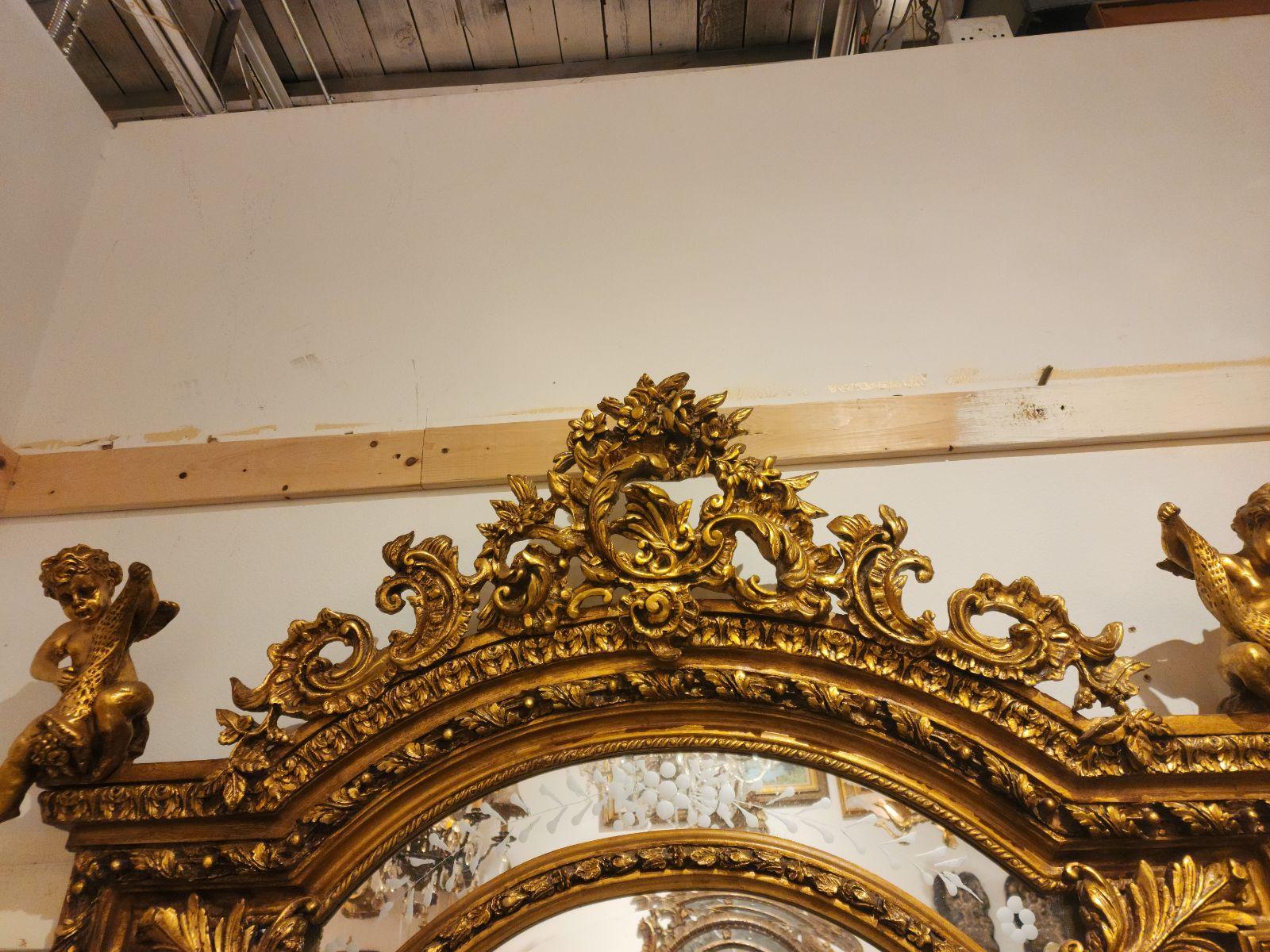 Monumental Louis XV Style Gilt Mirror  In Excellent Condition For Sale In Dallas, TX
