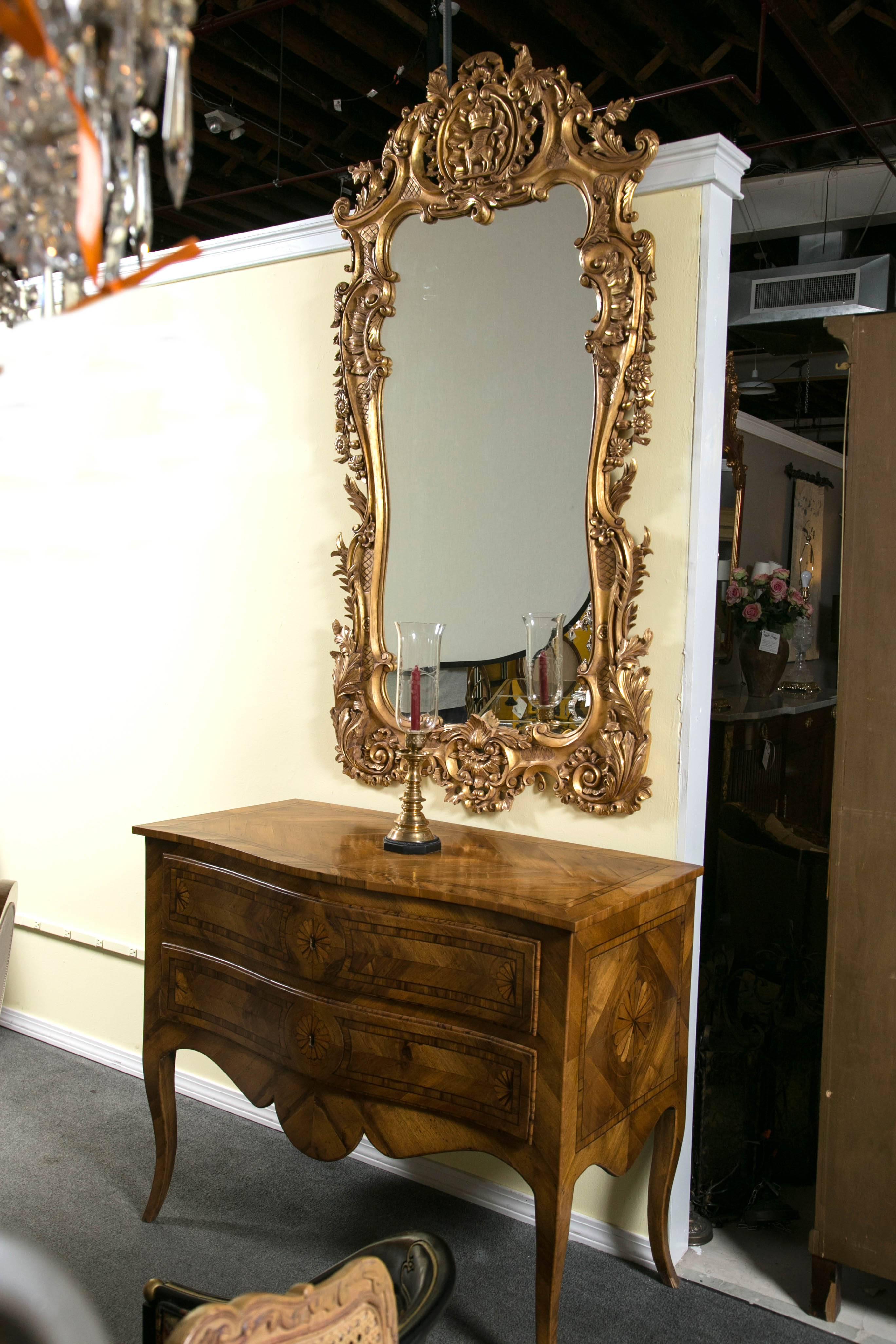 Monumental Louis XV Style Giltwood Mirror Exquisite Details For Sale 2