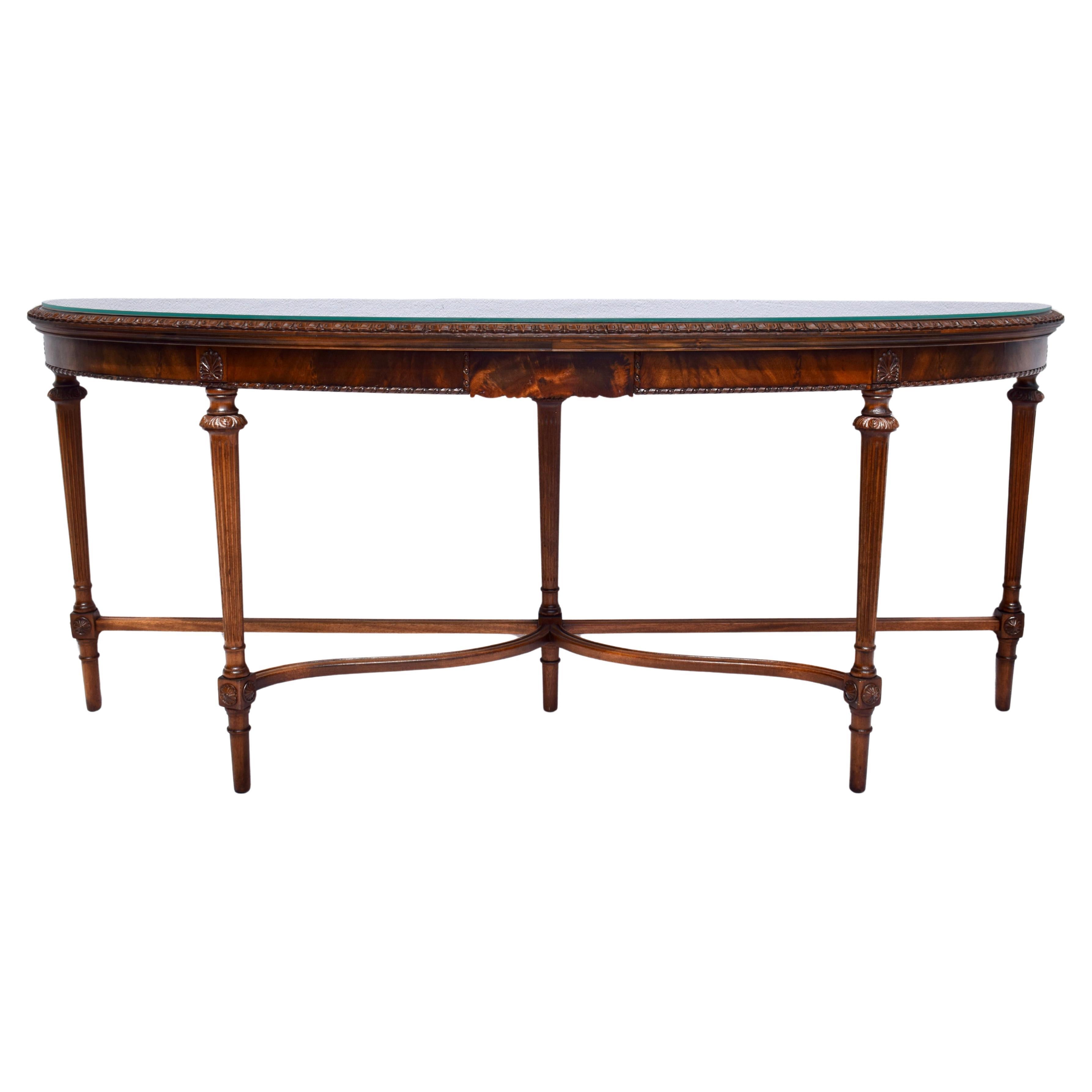 Monumental Louis XVI French Style Mahogany Demilune Console Table