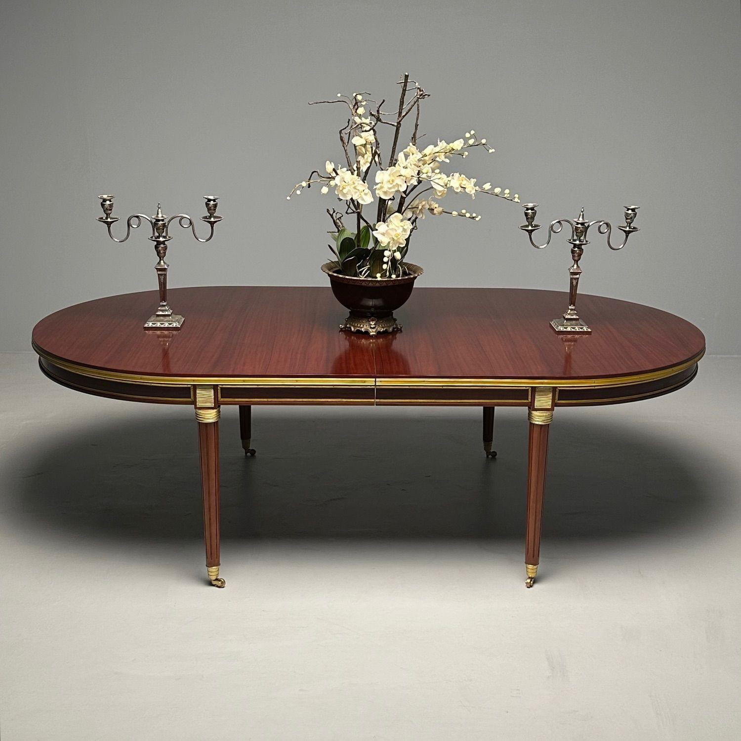 20th Century Monumental Louis XVI Hollywood Regency Dining Table, 15 Feet, Bronze Mounted For Sale