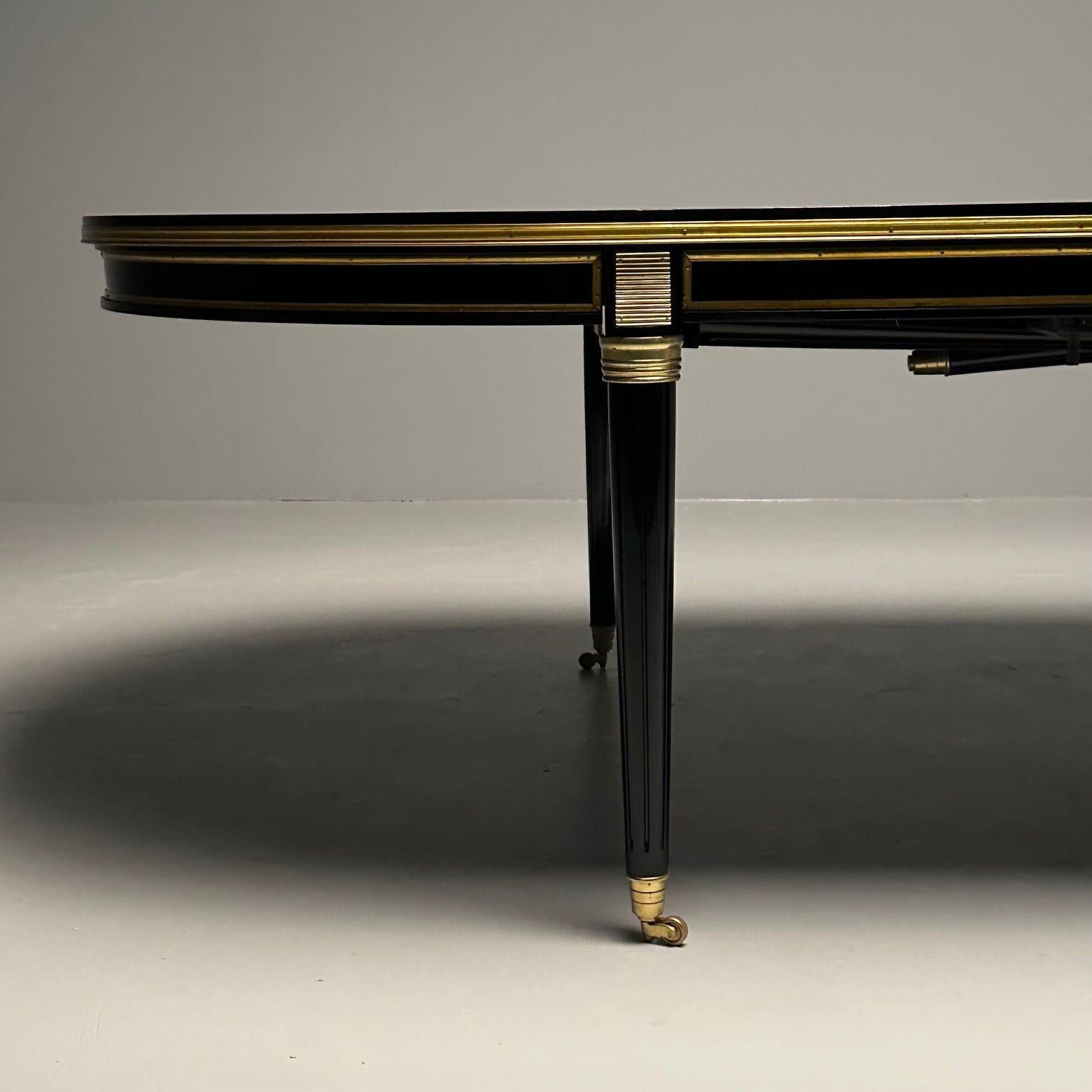 Louis XVI, Hollywood Regency, Large Dining Table, Black Lacquer, Bronze Mounts For Sale 8