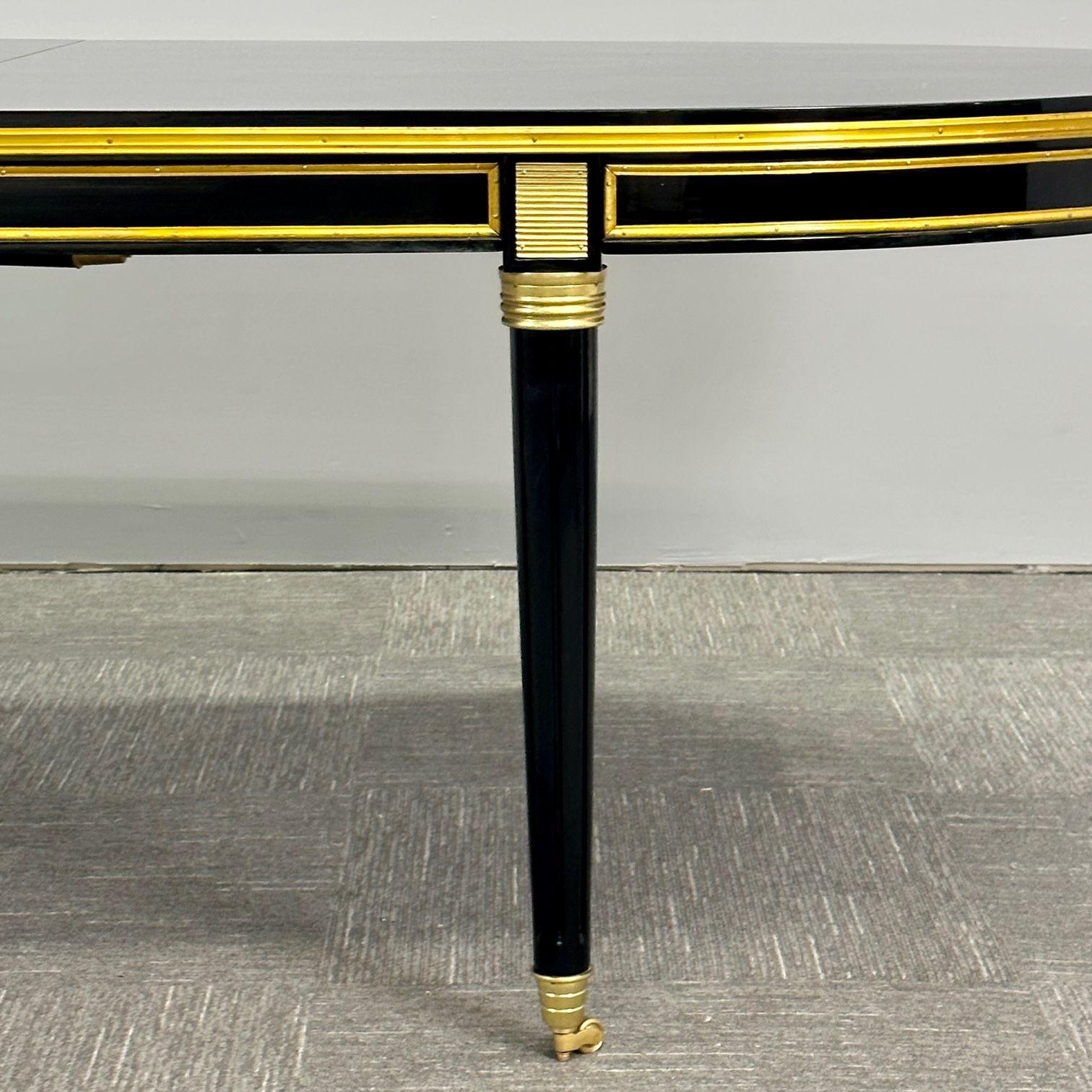 Louis XVI, Hollywood Regency, Large Dining Table, Black Lacquer, Bronze Mounts For Sale 9