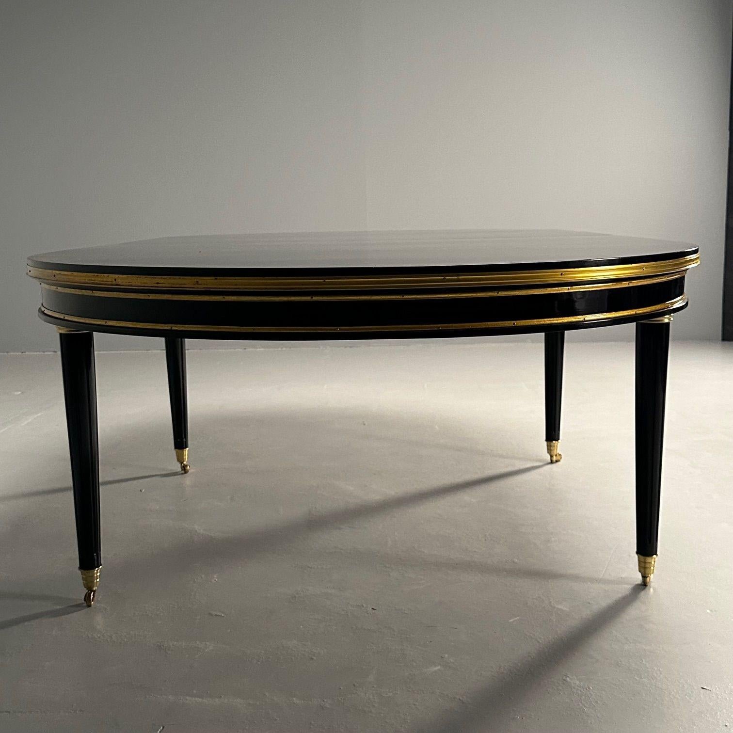 Louis XVI, Hollywood Regency, Large Dining Table, Black Lacquer, Bronze Mounts For Sale 11