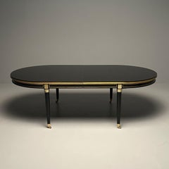 Louis XVI, Hollywood Regency, Large Dining Table, Black Lacquer, Bronze Mounts