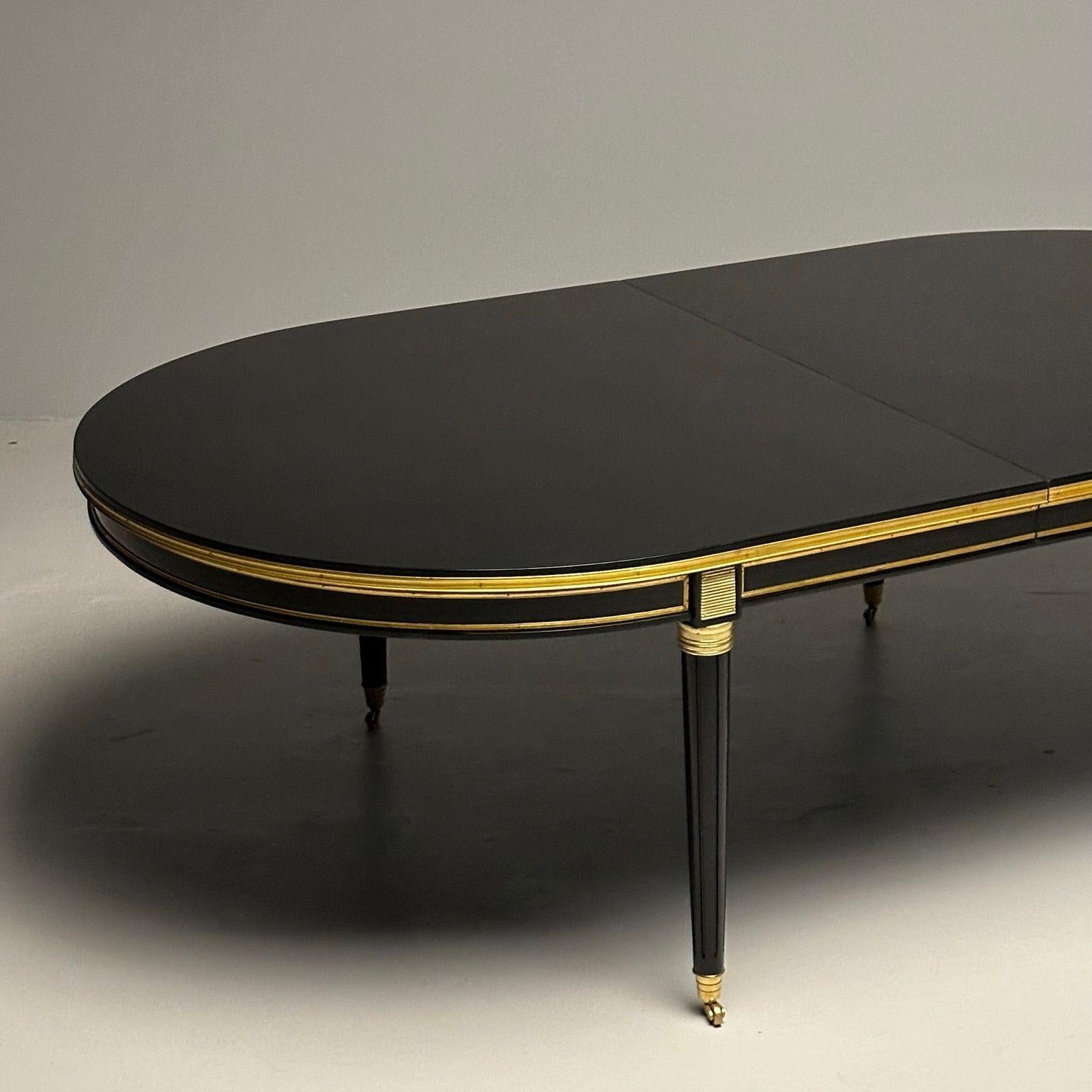 20th Century Louis XVI, Hollywood Regency, Large Dining Table, Black Lacquer, Bronze Mounts For Sale