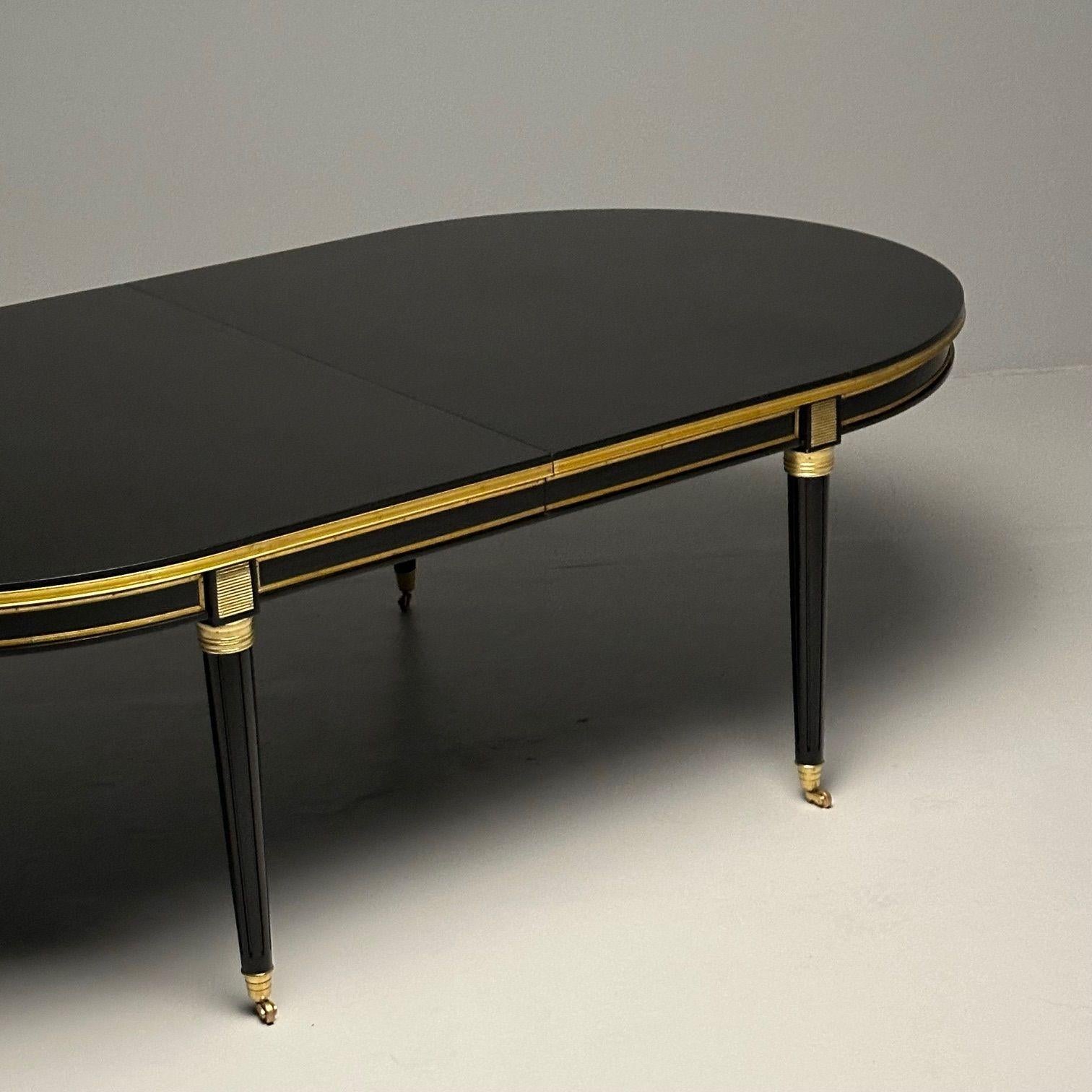 Louis XVI, Hollywood Regency, Large Dining Table, Black Lacquer, Bronze Mounts For Sale 1