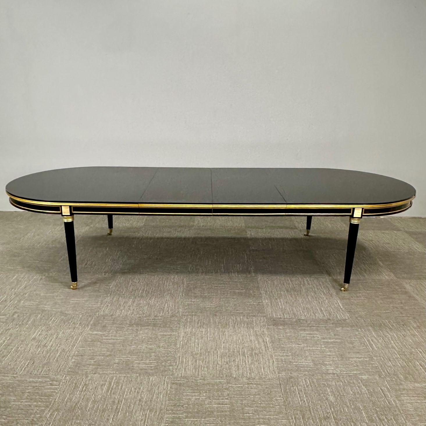 Louis XVI, Hollywood Regency, Large Dining Table, Black Lacquer, Bronze Mounts For Sale 3