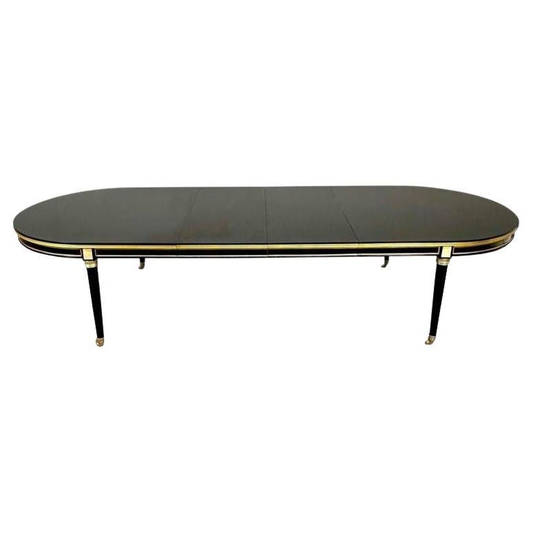 Louis XVI, Hollywood Regency, Large Dining Table, Black Lacquer, Bronze Mounts